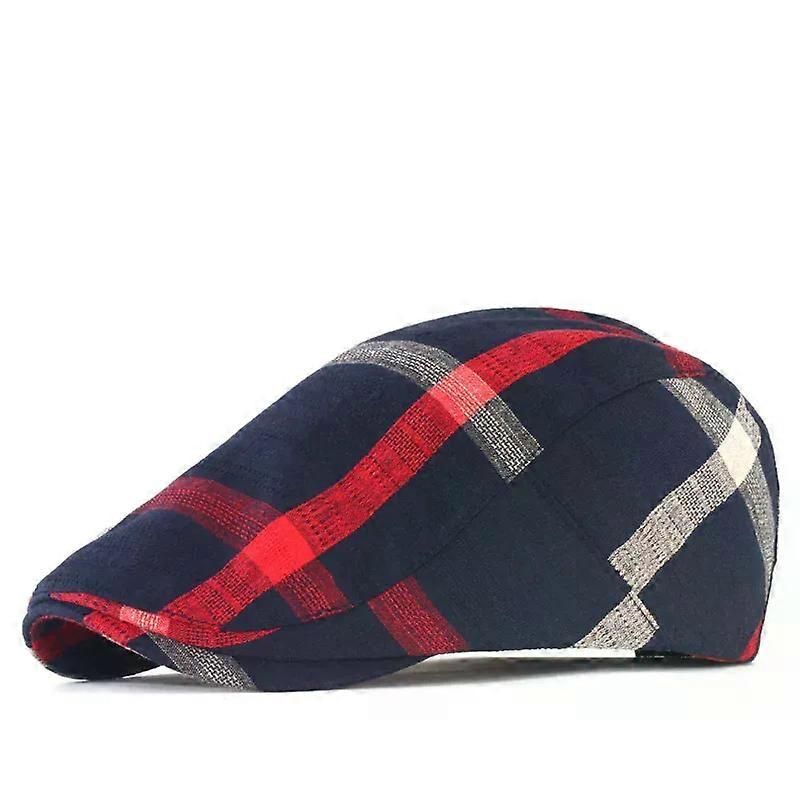 Classic Plaid Beret, Cotton Casual Flat Painter Cap for Men Women - Red
