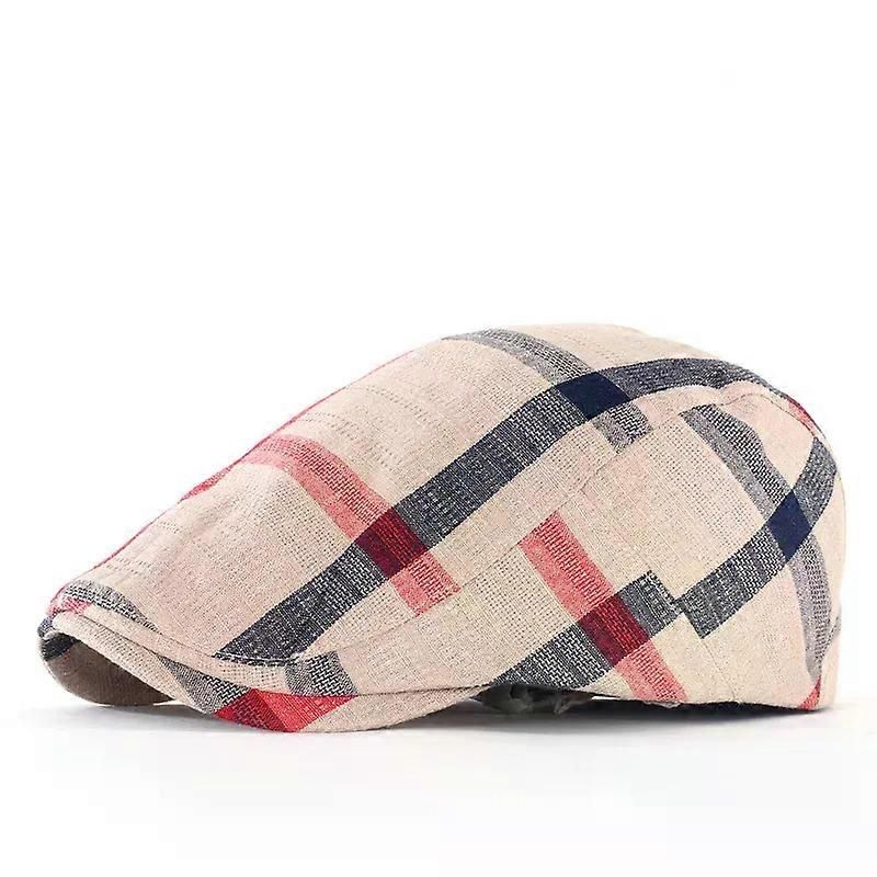 Classic Plaid Beret, Cotton Casual Flat Painter Cap for Men Women - Red
