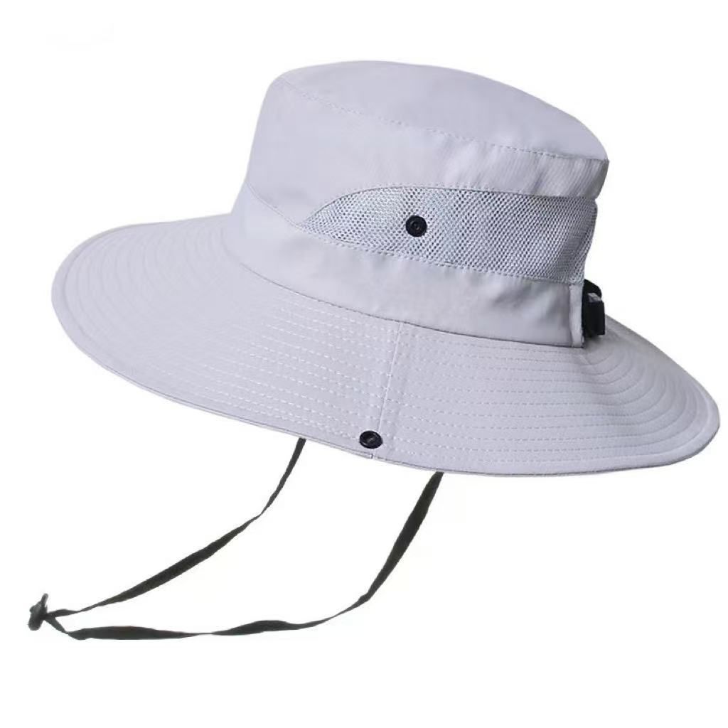 Wide Brim Bucket Hat, Breathable Hiking Fisherman Sun Hat, Light Gray
