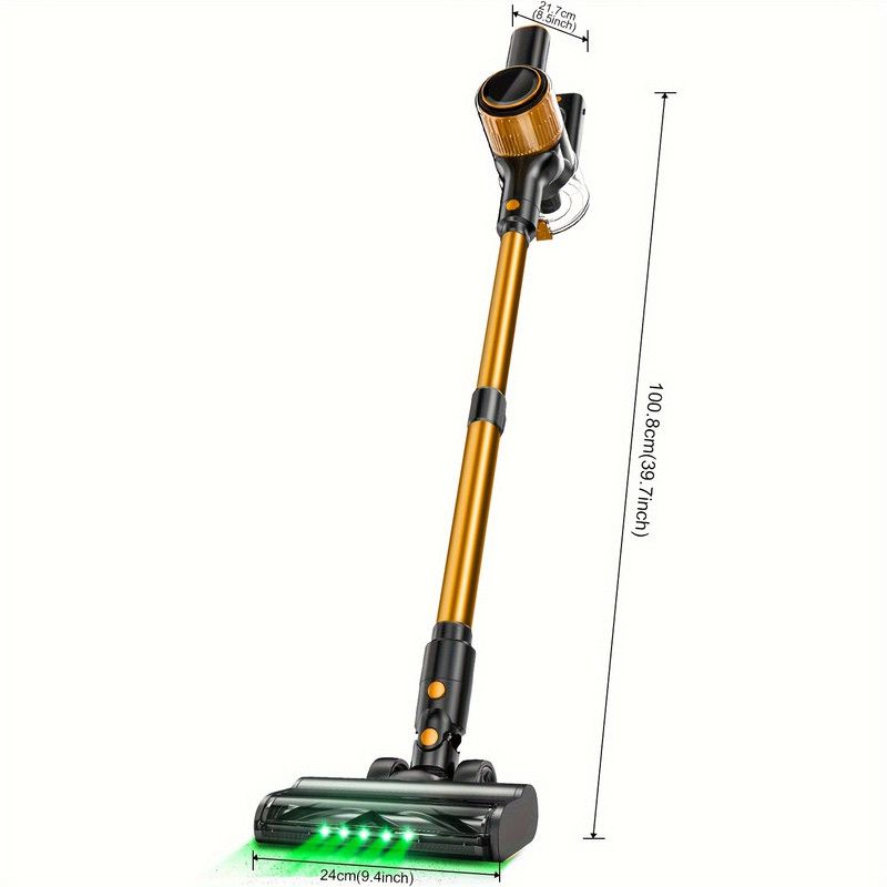 Cordless Vacuum Cleaner, 55Kpa Powerful Suction，8-in-1 Powerful Stick Vacuum Cleaner with Anti-tangle Brush And Upgraded Green Light, 2200mAh. 45 Minute Run Time Rechargeable Lightweight Vacuum Cleaner for Hardwood Floors, Carpets And Pet Hair.