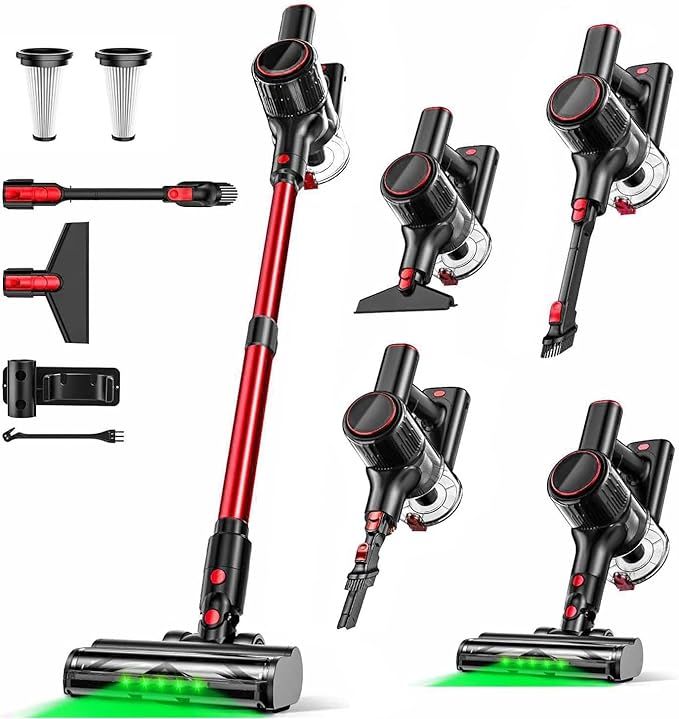 Cordless Vacuum Cleaner 8 in 1 55Kpa Powerful Suction Lightweight,LED Display,45Mins Detachable Battery Vacuum for Floor/Carpet