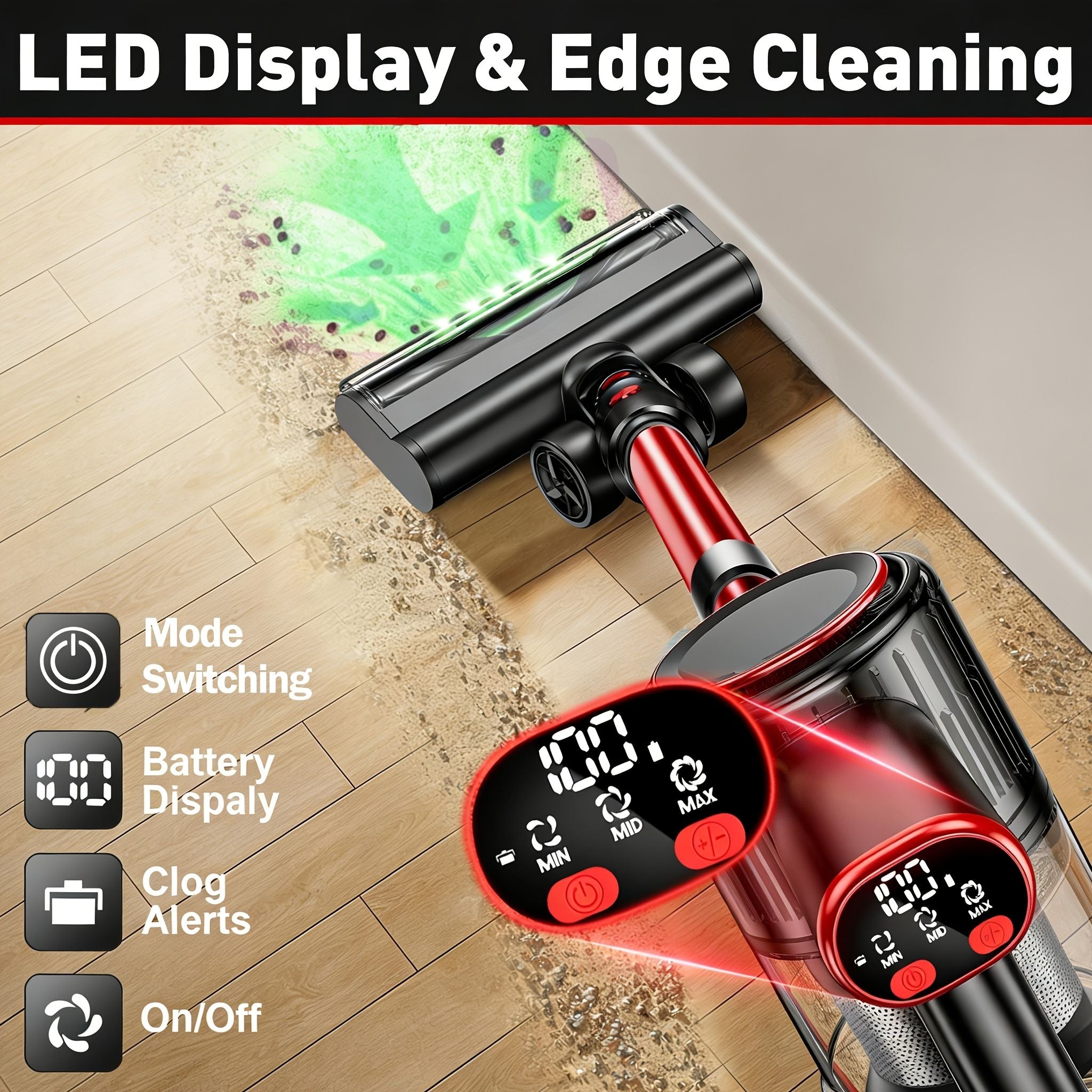 Cordless Vacuum Cleaner 8 in 1 55Kpa Powerful Suction Lightweight,LED Display,45Mins Detachable Battery Vacuum for Floor/Carpet