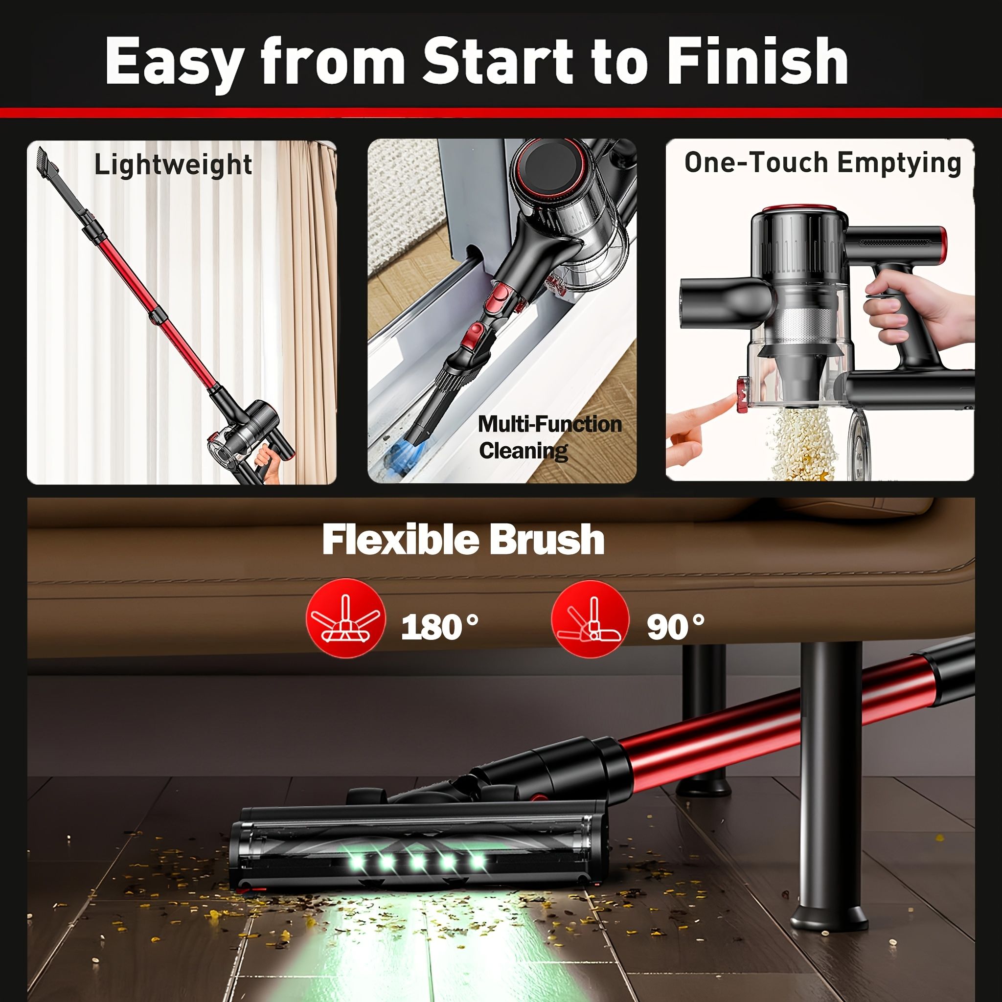 Cordless Vacuum Cleaner 8 in 1 55Kpa Powerful Suction Lightweight,LED Display,45Mins Detachable Battery Vacuum for Floor/Carpet