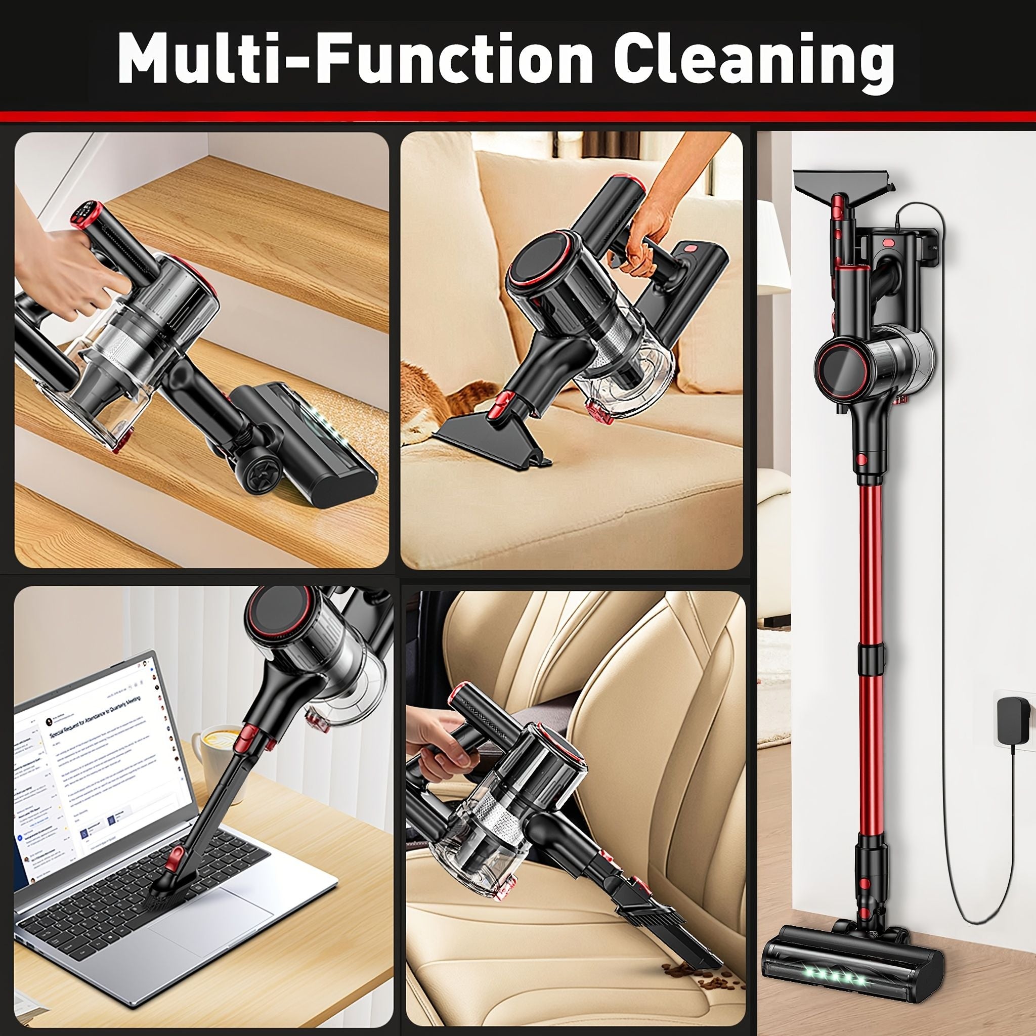 Cordless Vacuum Cleaner 8 in 1 55Kpa Powerful Suction Lightweight,LED Display,45Mins Detachable Battery Vacuum for Floor/Carpet