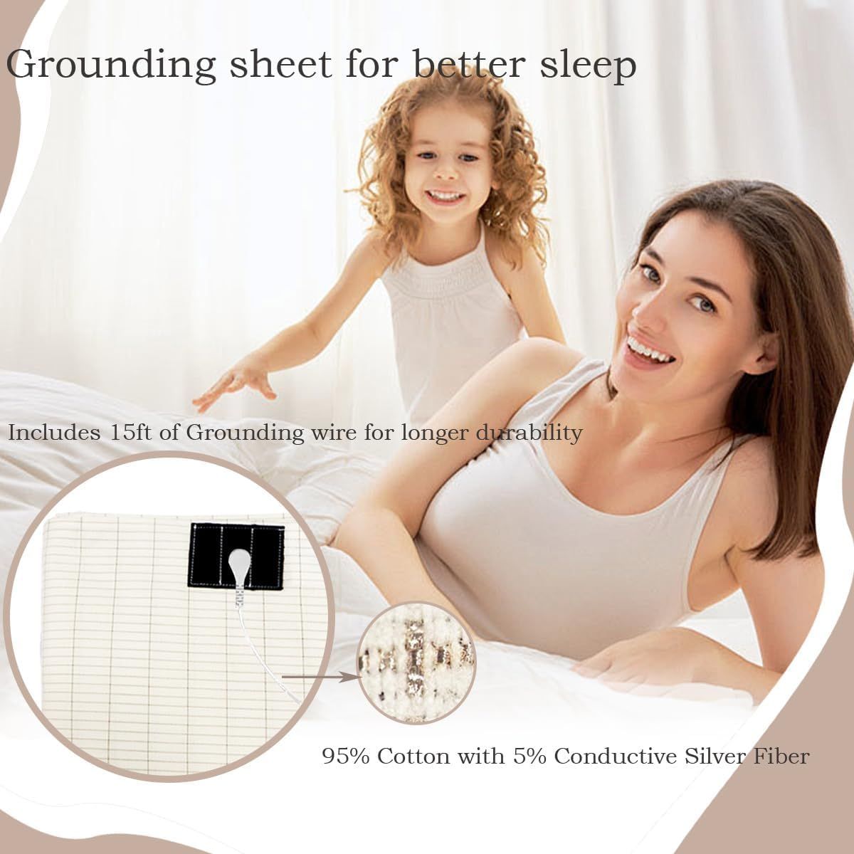 Grounding Flat Sheet, Bed Earthing Flat Sheet AU Plug Grounding Connection Cord Conductive Mat (White, Flat Sheets-(90x230cm))