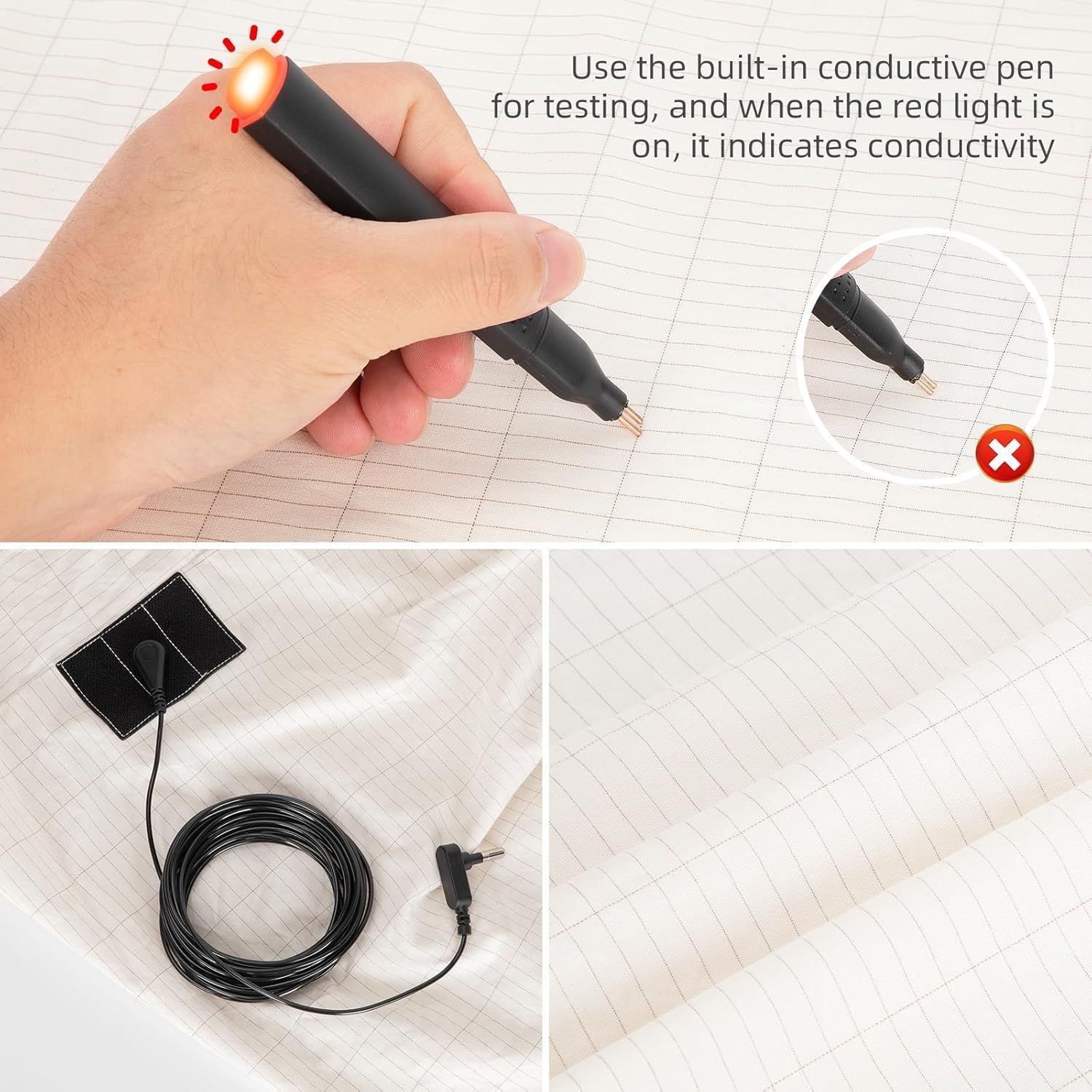 Grounding Fitted Sheet Bed Earthing Fitted Sheet AU Plug Grounding Connection Cord Conductive Mat (Gray, Double 137x190cm+33cm)