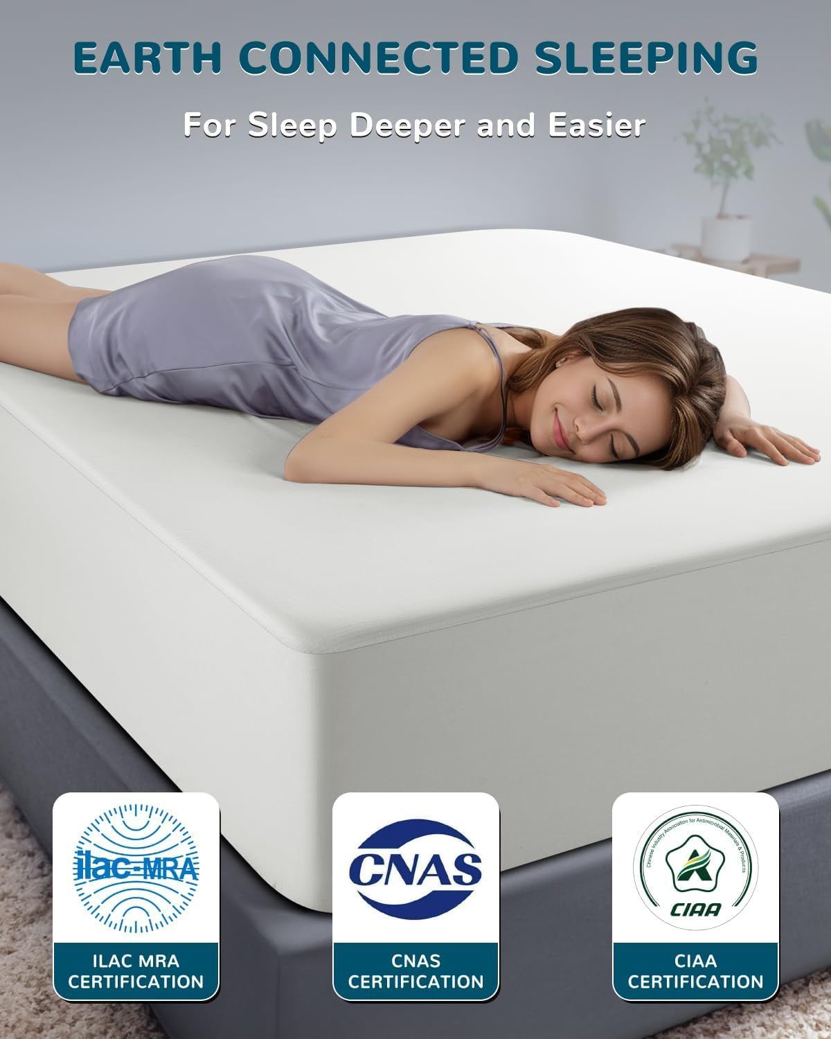 Grounding Fitted Sheet Bed Earthing Fitted Sheet AU Plug Grounding Connection Cord Conductive Mat (Gray, Double 137x190cm+33cm)