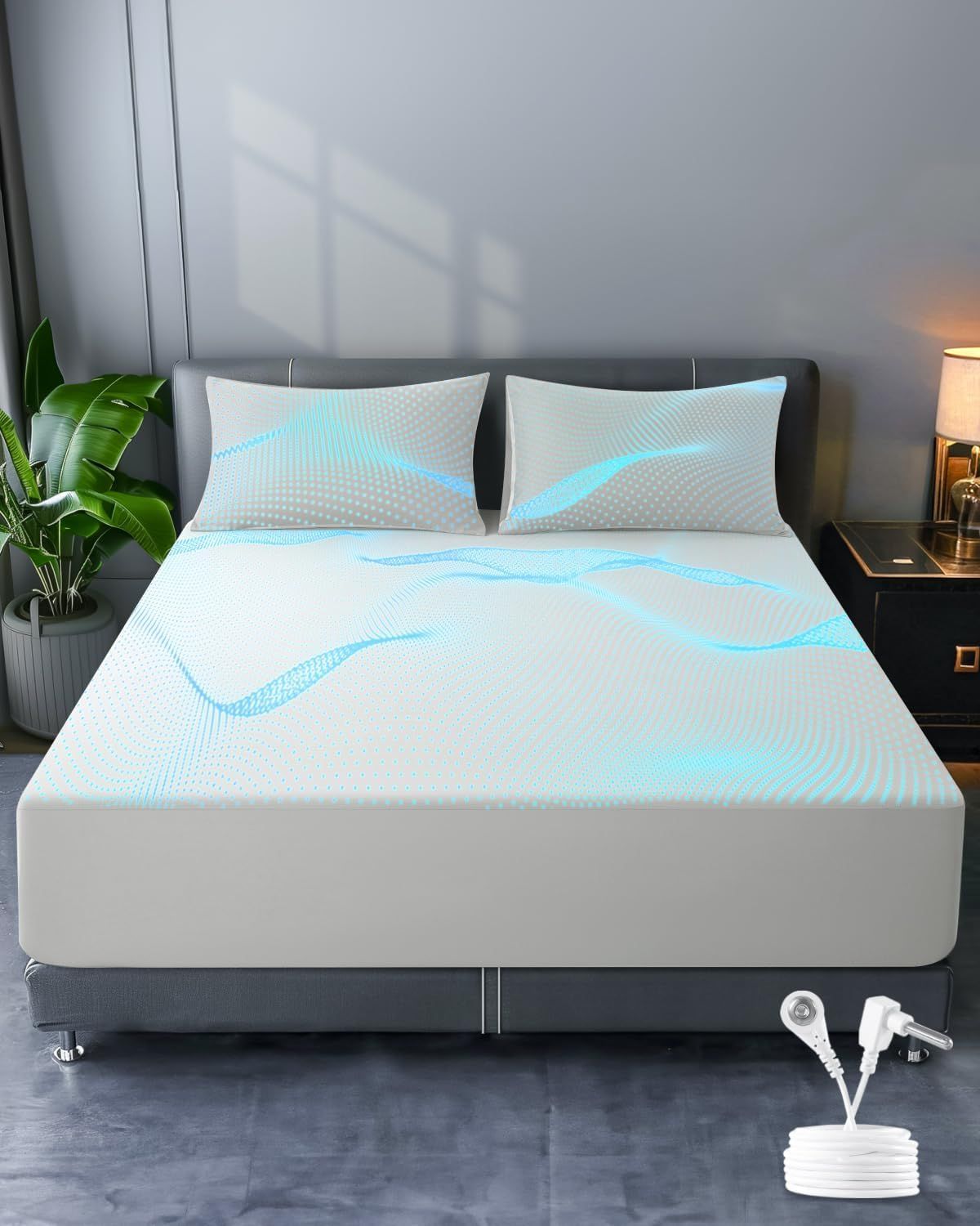 Bed Earthing Fitted Sheet AU Plug Grounding Connection Cord Conductive Mat Fiteed(White, Double 137x190cm+33cm)