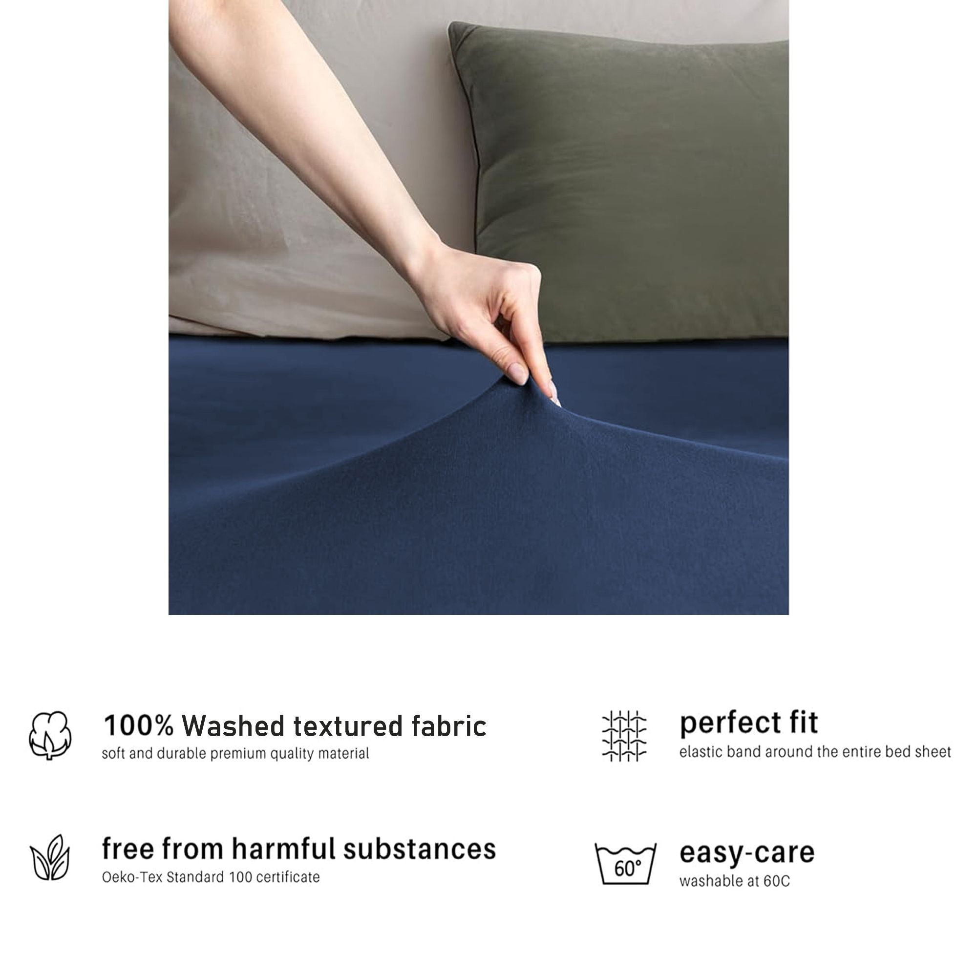 Hotel Quality Fitted sheets - 2 Piece Fitted sheets  -Breathable Bedding - Wrinkle, Fade, Stain Resistant- 26inch/40cm Deep Pocket Fitted Bed Sheet-Wrinkle and Fade Resistant,(Navy,Double)