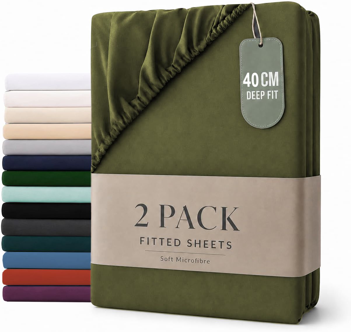 Hotel Quality Fitted sheets - 2 Piece Fitted sheets  -Breathable Bedding - Wrinkle, Fade, Stain Resistant- 26inch/40cm Deep Pocket Fitted Bed Sheet-Wrinkle and Fade Resistant,(Olive green,King)