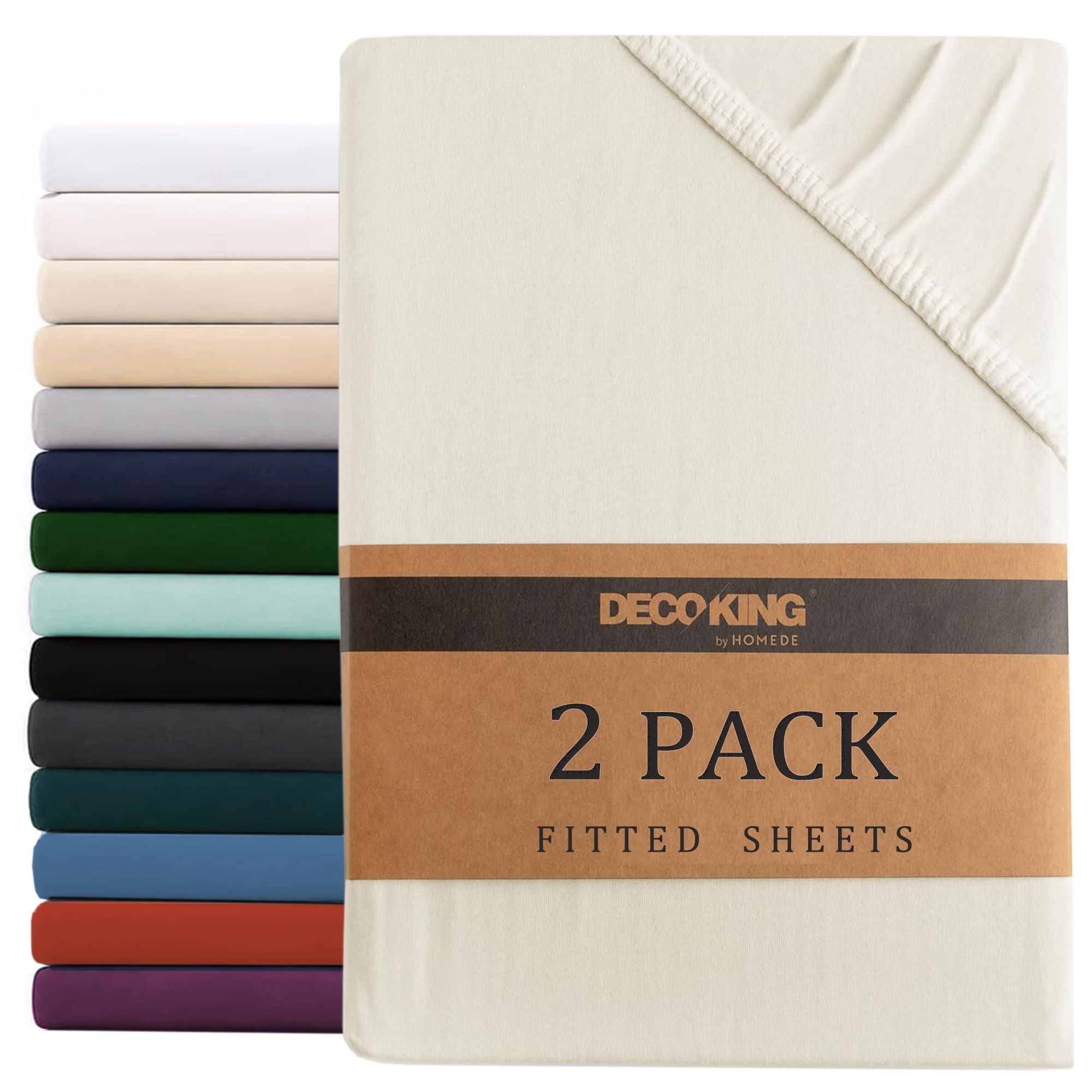 Hotel Quality Fitted sheets - 2 Piece Fitted sheets  -Breathable Bedding - Wrinkle, Fade, Stain Resistant- 26inch/40cm Deep Pocket Fitted Bed Sheet-Wrinkle and Fade Resistant,(Cream White,Queen)