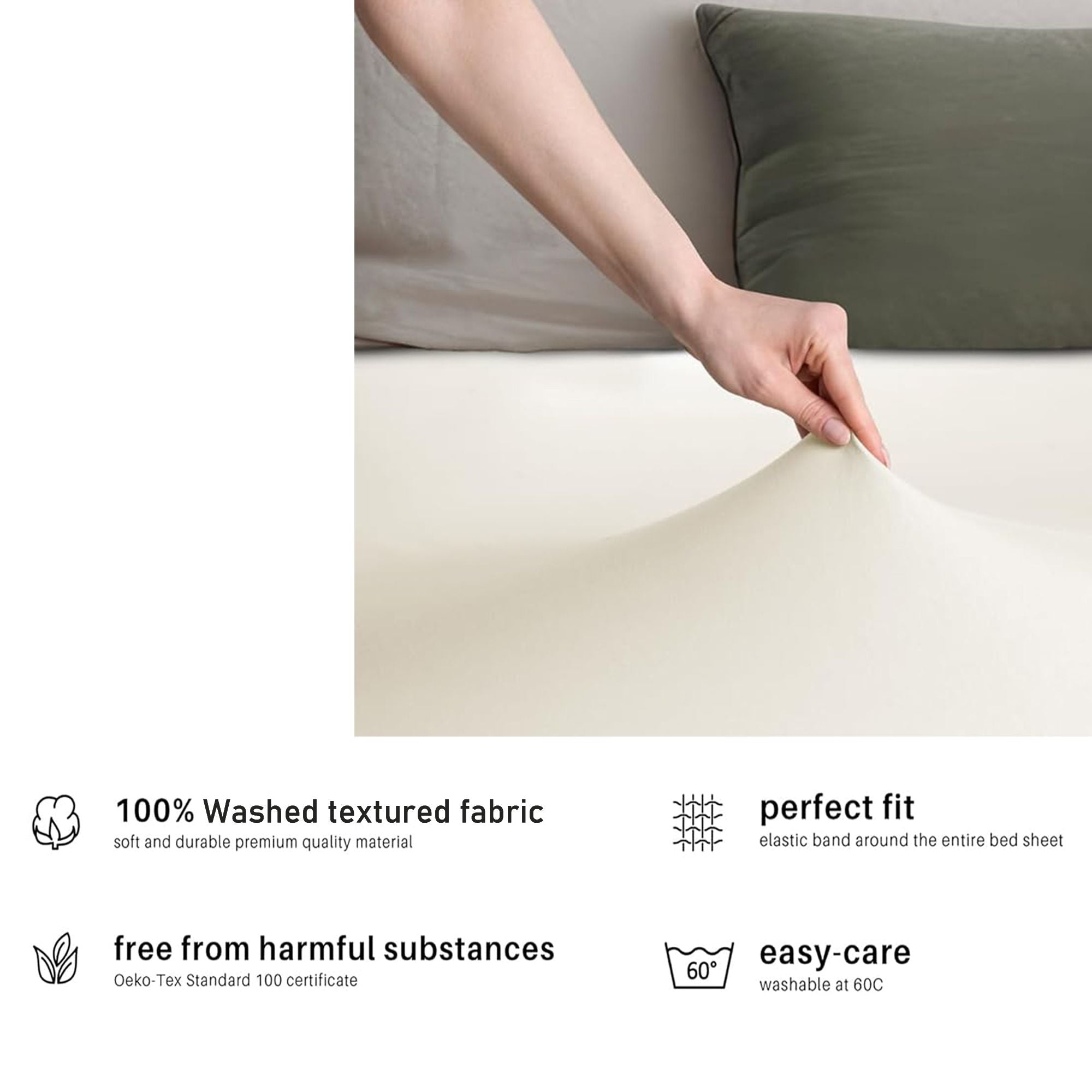 Hotel Quality Fitted sheets - 2 Piece Fitted sheets  -Breathable Bedding - Wrinkle, Fade, Stain Resistant- 26inch/40cm Deep Pocket Fitted Bed Sheet-Wrinkle and Fade Resistant,(Cream White,Queen)