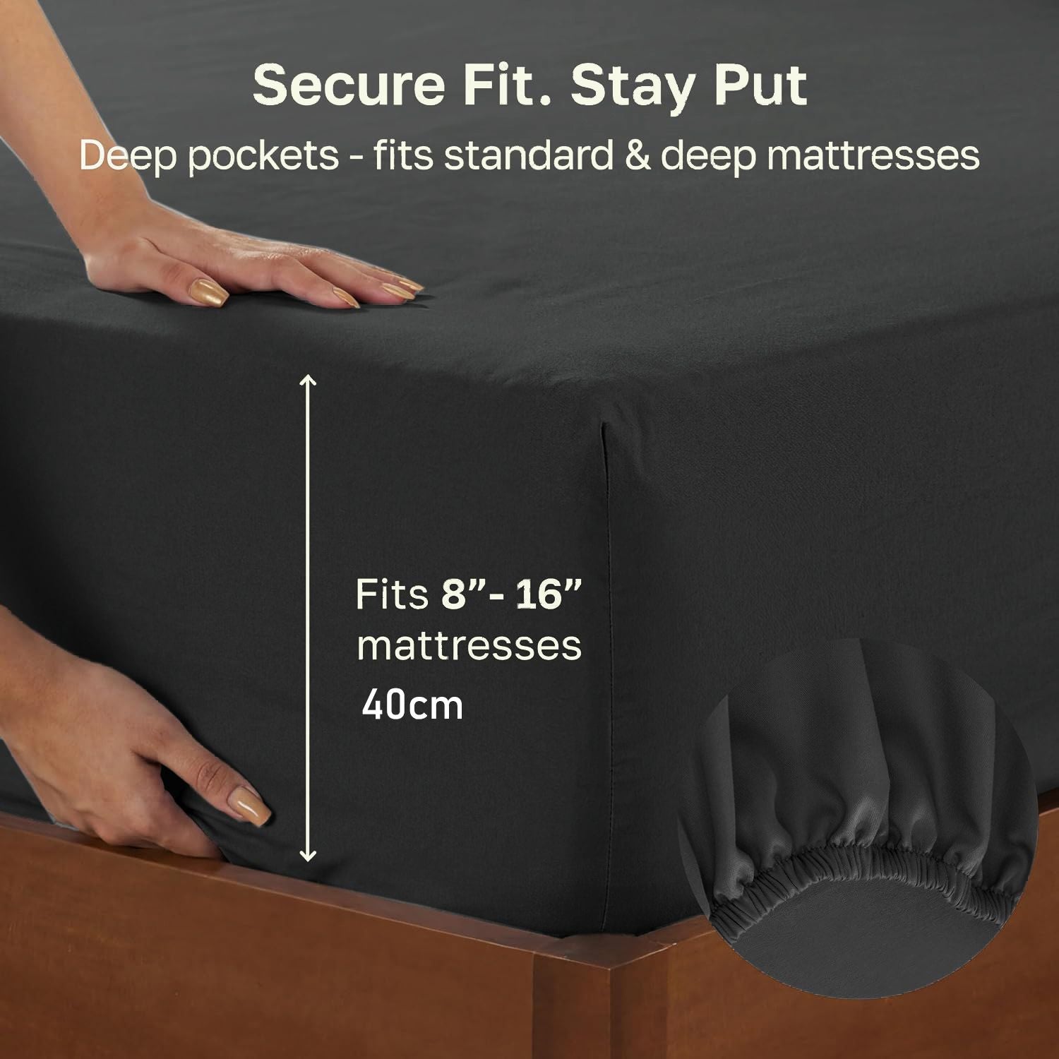 Hotel Quality Fitted sheets - 2 Piece Fitted sheets -Breathable Bedding - Wrinkle, Fade, Stain Resistant- 26inch/40cm Deep Pocket Fitted Bed Sheets-Wrinkle and Fade Resistant,(Black,Single)