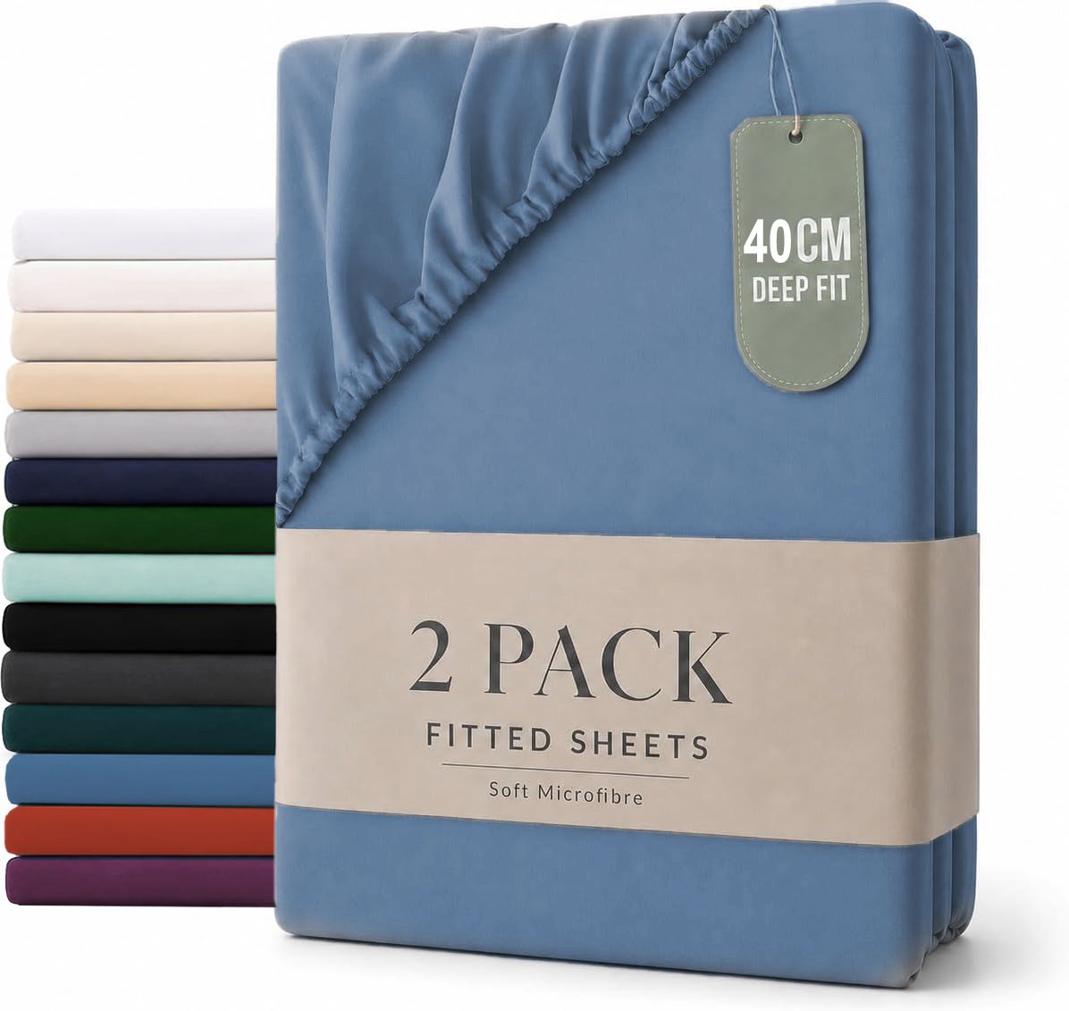 Hotel Quality Fitted sheets - 2 Piece Fitted sheets  -Breathable Bedding - Wrinkle, Fade, Stain Resistant- 26inch/40cm Deep Pocket Fitted Bed Sheet-Wrinkle and Fade Resistant,(Ocean,Single)