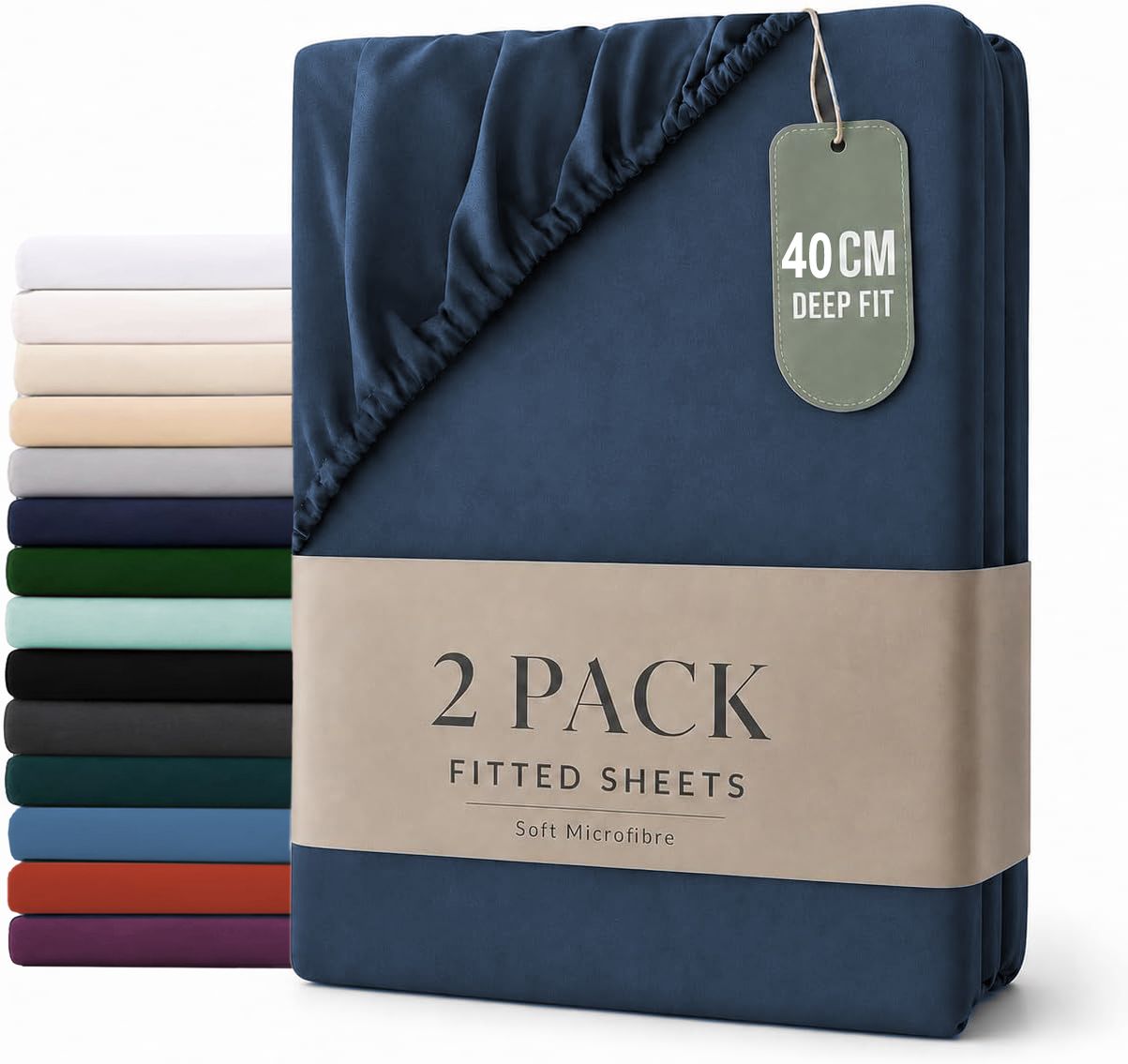 Hotel Quality Fitted sheets - 2 Piece Fitted sheets  -Breathable Bedding - Wrinkle, Fade, Stain Resistant- 26inch/40cm Deep Pocket Fitted Bed Sheet-Wrinkle and Fade Resistant,(Navy,Single)