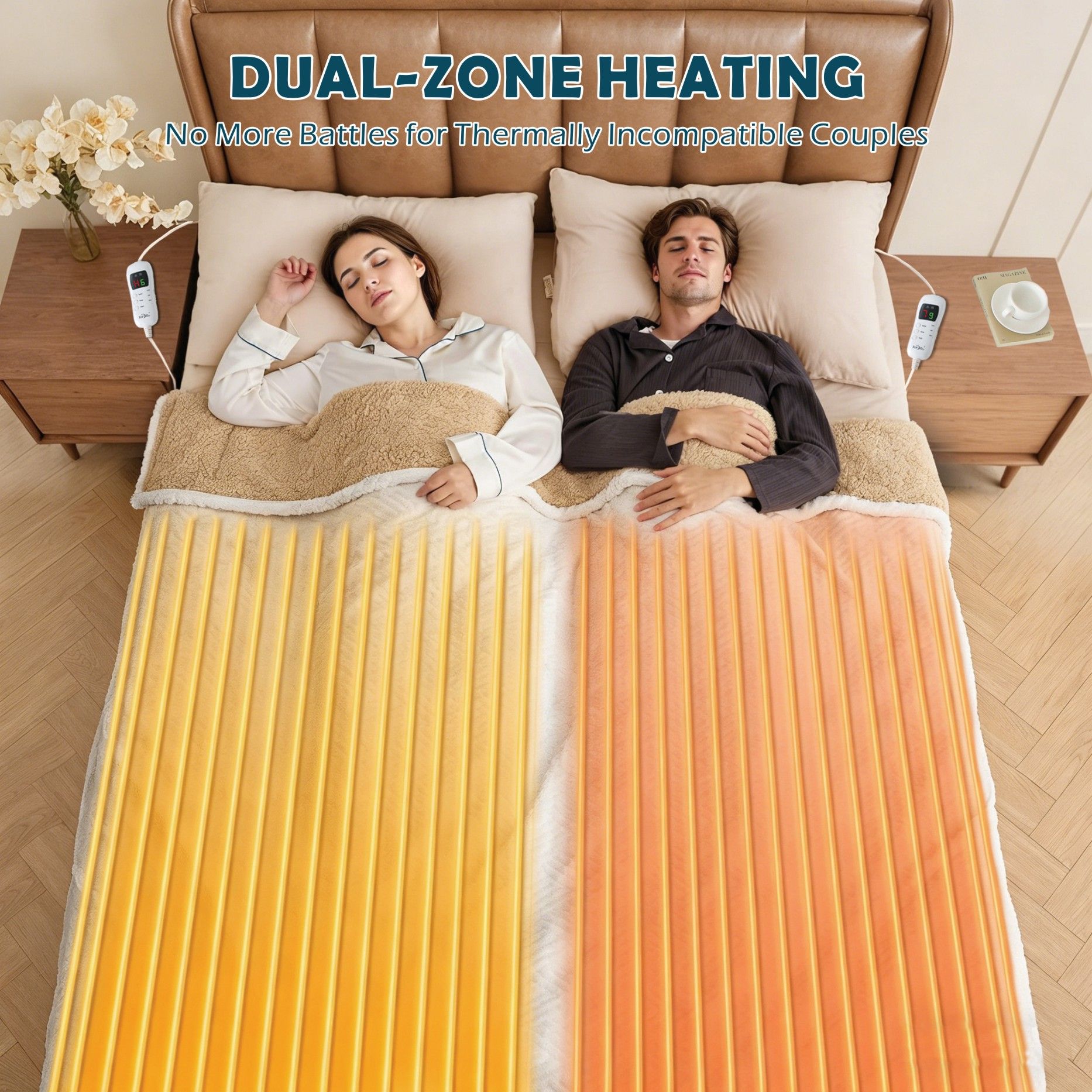 Electric Heated Mattress Pad Blanket with Dual Control & 9-Hour Auto Off & 9 Heat Settings, Preheat Functions, Overheat Protection, Machine Washable Fully Fitted Electric Sheet(Queen)