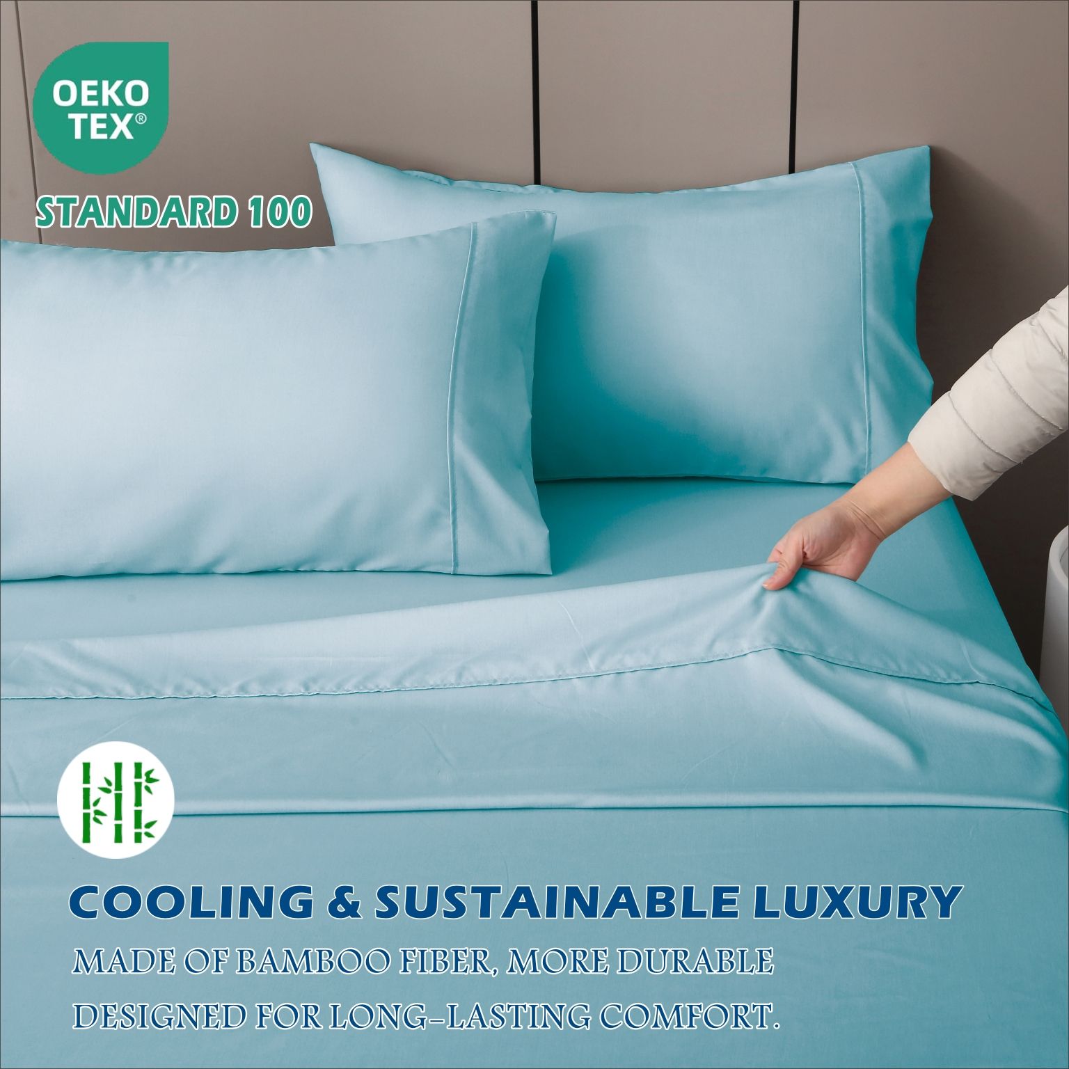 4 Piece Hotel Bamboo Cooling Sheet Set -Ultra Soft 2000TC Breathable Bed Sheets Set with 37 Centimetre Deep Pocket-Cooling Sheets for Hot Sleepers(Sky Blue,King)