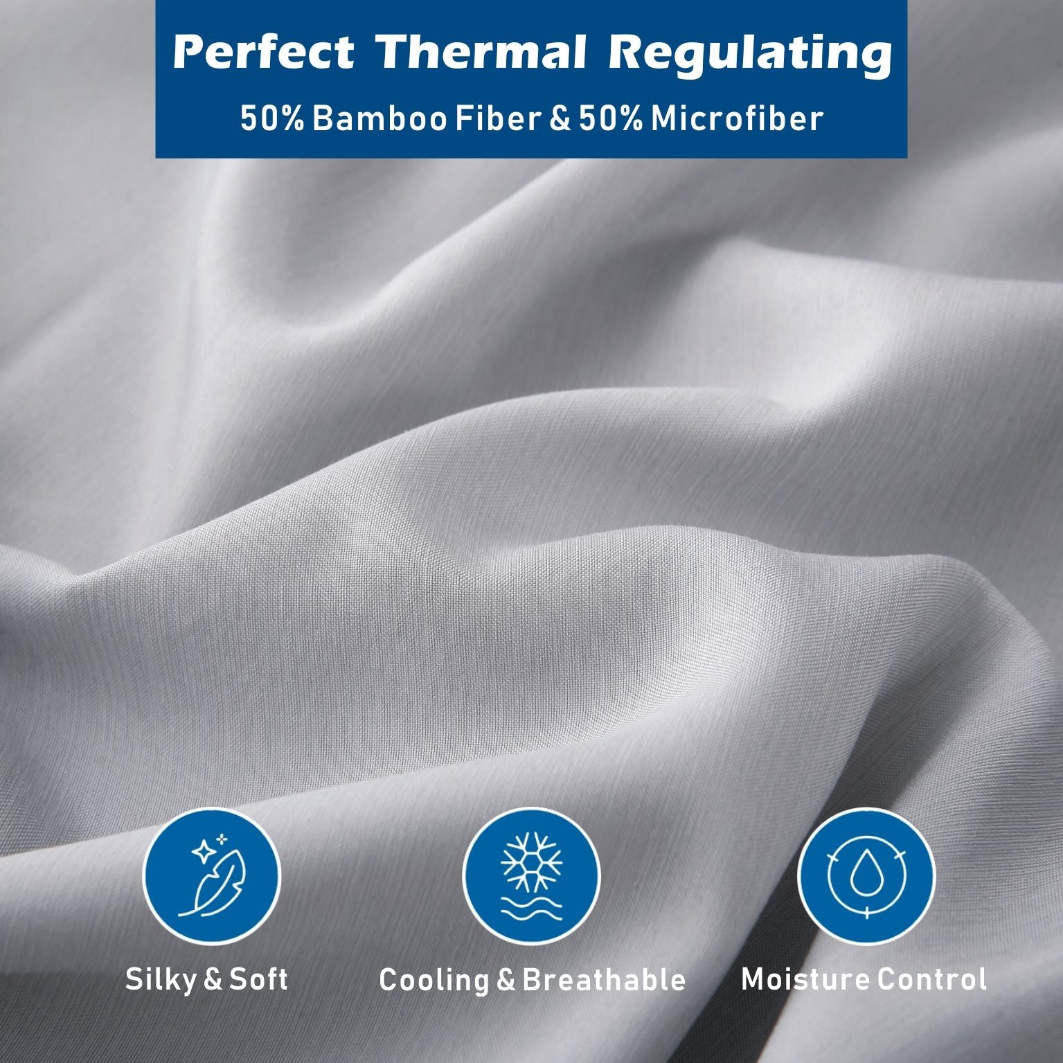4 Piece Hotel Bamboo Cooling Sheet Set -Ultra Soft 2000TC Breathable Bed Sheets Set with 37 Centimetre Deep Pocket-Cooling Sheets for Hot Sleepers(Silver-gray,Queen)