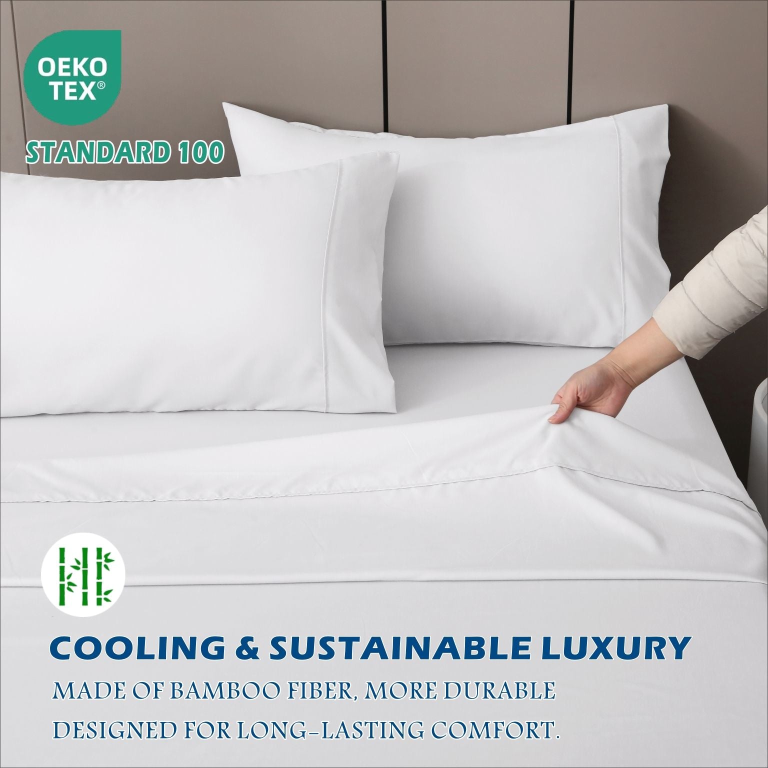 3 Piece Hotel Bamboo Cooling Sheet Set -Ultra Soft 2000TC Breathable Bed Sheets Set with 37 Centimetre Deep Pocket-Cooling Sheets for Hot Sleepers(White,Single)