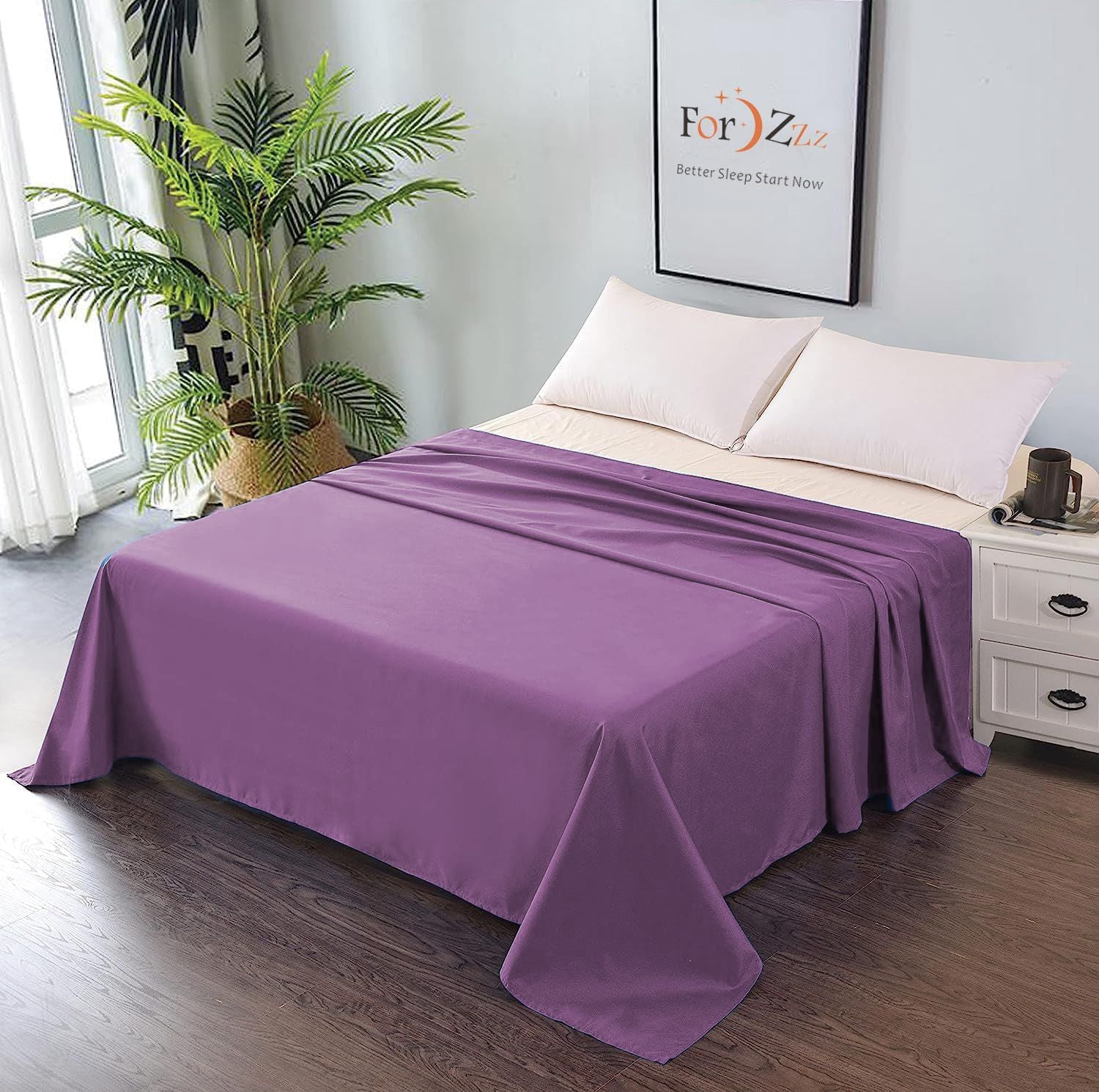 Elegant Comfort Premium Hotel Quality 1-Piece King Flat Sheet, Luxury and Softest 2000 Thread Count Bedding Flat Sheet(King,Purple)
