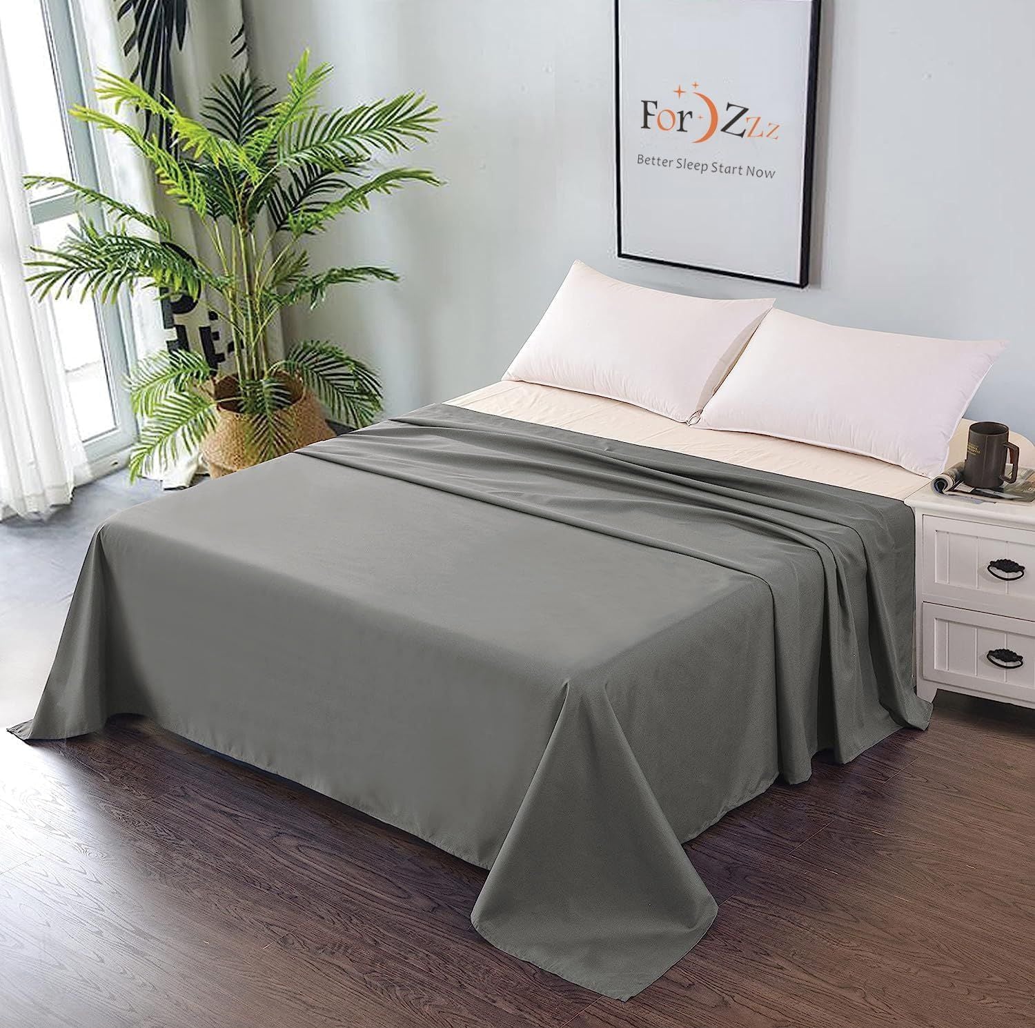 Elegant Comfort Premium Hotel Quality 1-Piece Queen Flat Sheet, Luxury and Softest 2000 Thread Count Bedding Flat Sheet(Queen,Grey)