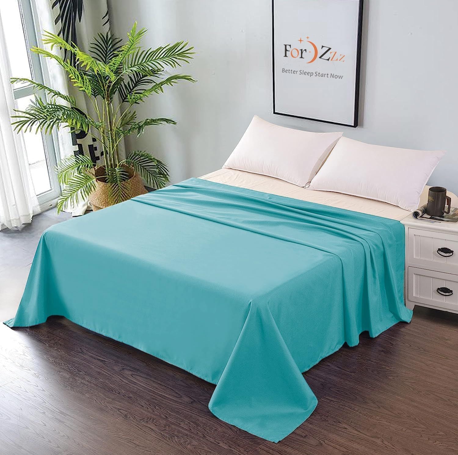 Elegant Comfort Premium Hotel Quality 1-Piece Super King Flat Sheet, Luxury and Softest 2000 Thread Count Bedding Flat Sheet(Super King,Ice blue)