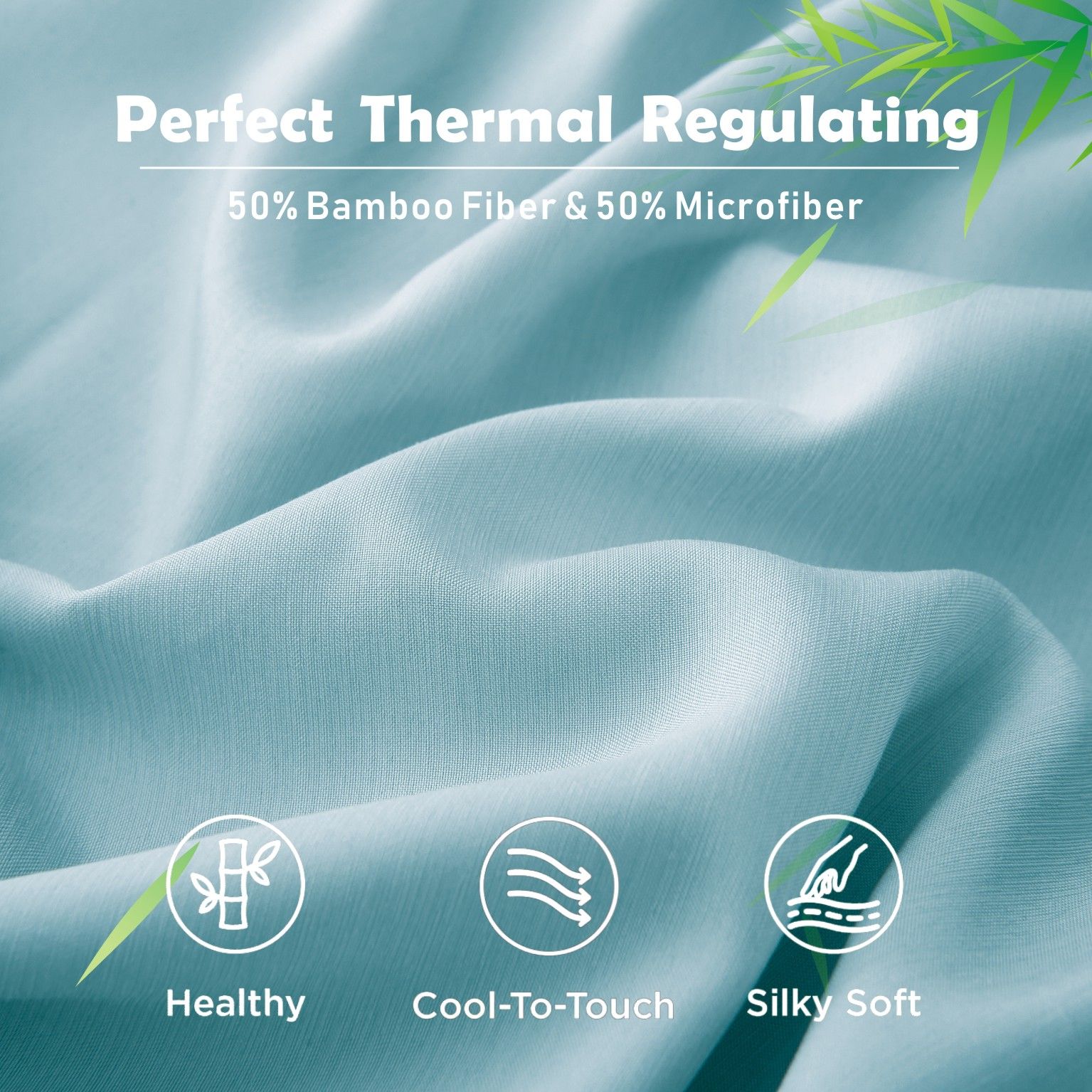 3 Piece Hotel Bamboo Cooling Fitted Sheet Set & Pillowcase -Ultra Soft 2000TC Breathable Fitted Bed Sheets Set with 37 Centimetre Deep Pocket-Cooling Sheets for Hot Sleepers(Sky Blue,Double)
