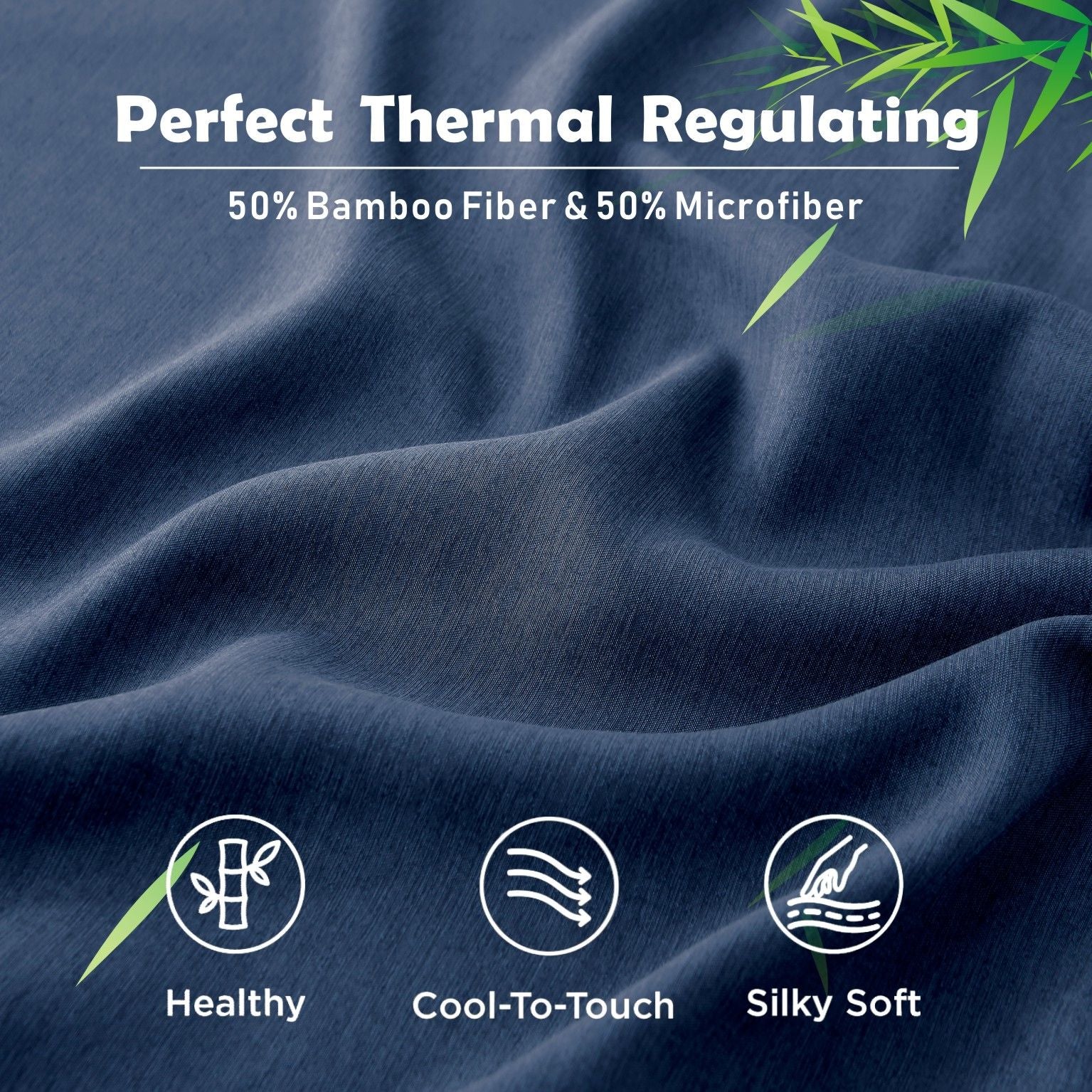 2 Piece Hotel Bamboo Cooling Fitted Sheet Set & Pillowcase -Ultra Soft 2000TC Breathable Fitted Bed Sheets Set with 37 Centimetre Deep Pocket-Cooling Sheets for Hot Sleepers(Navy,King Single)