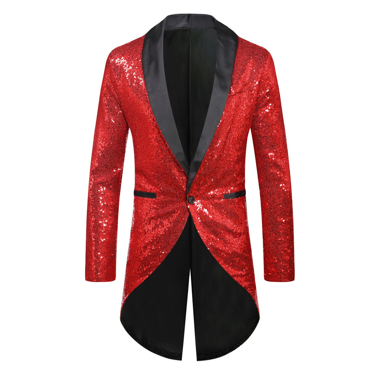 Men Sequin Suit One Button Casual Polyester Red XL