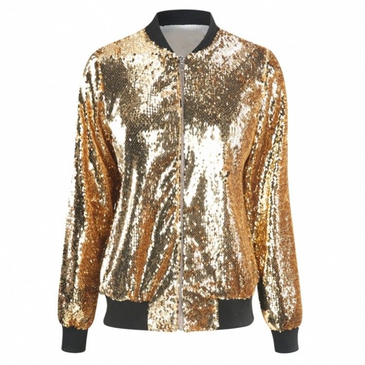 Women Sequin Baseball Jacket HANCY Loose Polyester Peacock Green