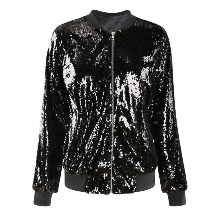 Women Sequin Baseball Jacket HANCY Loose Polyester Gold XL