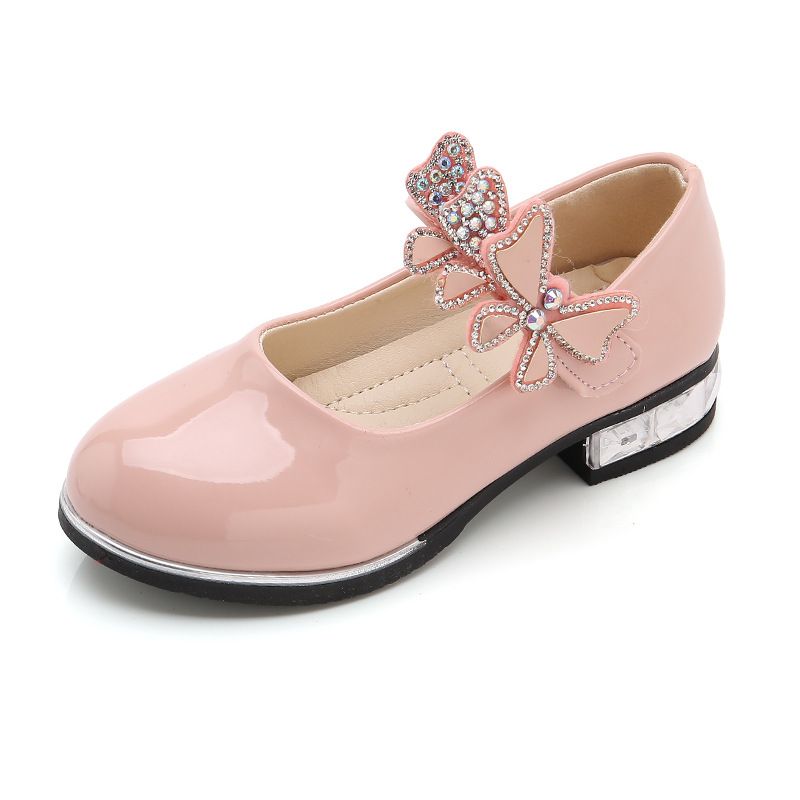 Girls Leather Shoes Bow Zipper Anti Slip Pink LD-009 27 yards within the length of 17cm