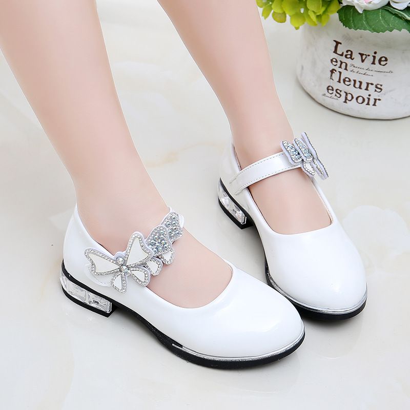 Girls Leather Shoes Bow Zipper Anti Slip Pink LD-009 27 yards within the length of 17cm