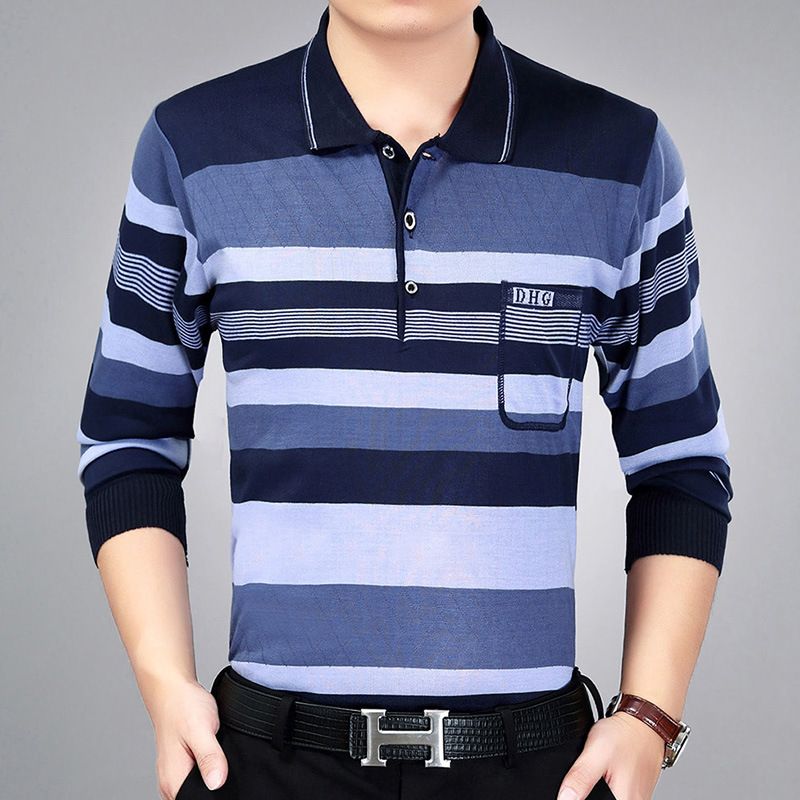 Men Pullover Collar Striped Knitwear Breathable... Red XXXL