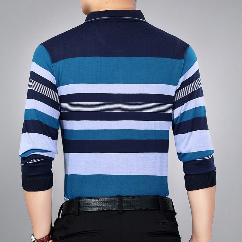 Men Pullover Collar Striped Knitwear Breathable... Dark blue L