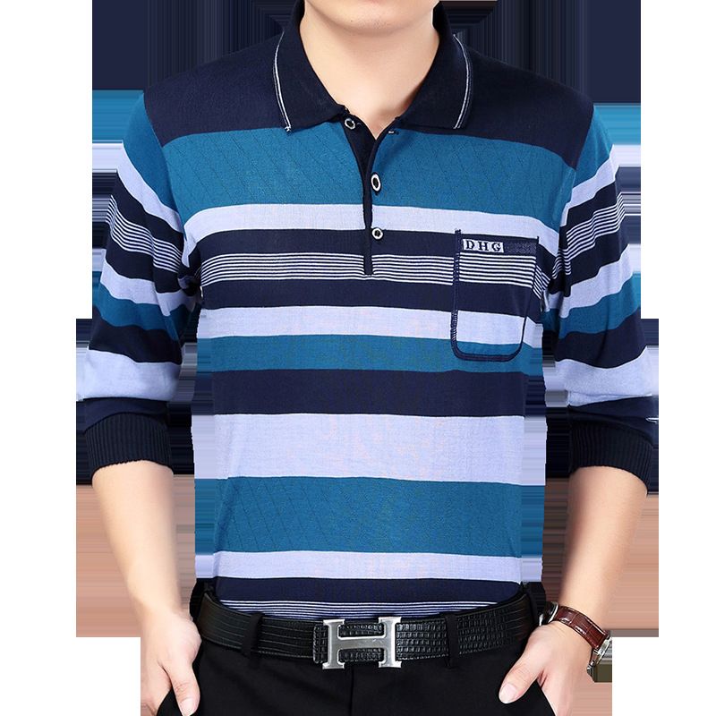 Men Pullover Collar Striped Knitwear Breathable... Silver XL