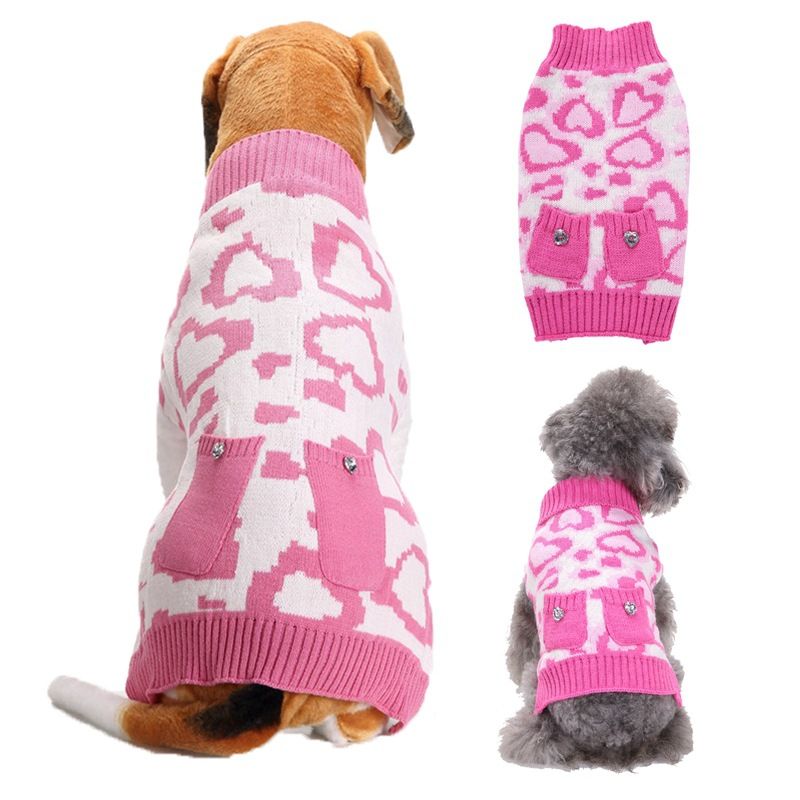 Dog Sweater Acrylic Knit Christmas Pink Heart Pocket XS Size: XS; Neck (cm): 20-24; Bust (cm): 28-32; Back length (cm): 18-20; Recommended pet weight (kg): 1.5 - 2.5