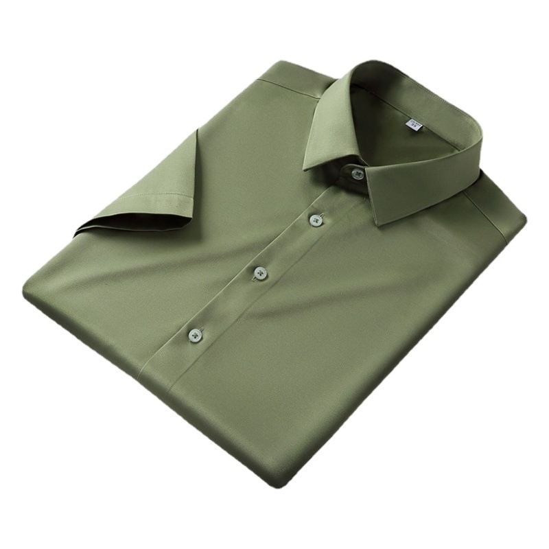 QIDEN Men's Short Sleeve Slim Fit No Iron Polyester... D2128-1 45