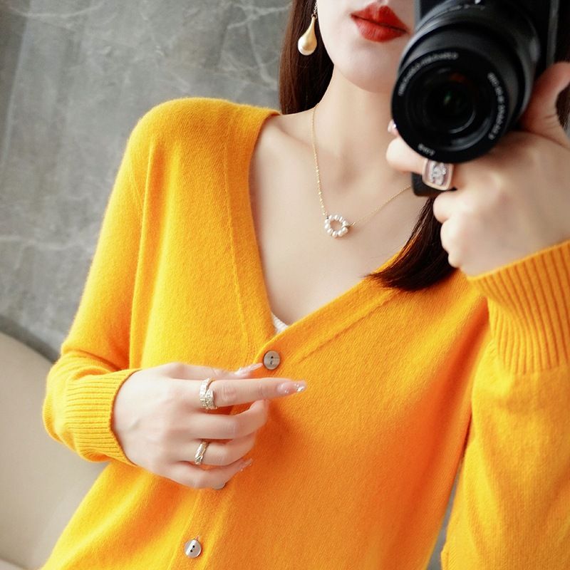 Women V Neck Knitted Cardigan Long Sleeve Sweater Yellow XXL Size: XXL; Height (cm): 175-180; Weight (kg): 65-70; Bust (cm): 98-102; Waist (cm): 82-86; Shoulder width (cm): 41; Length (cm): 66