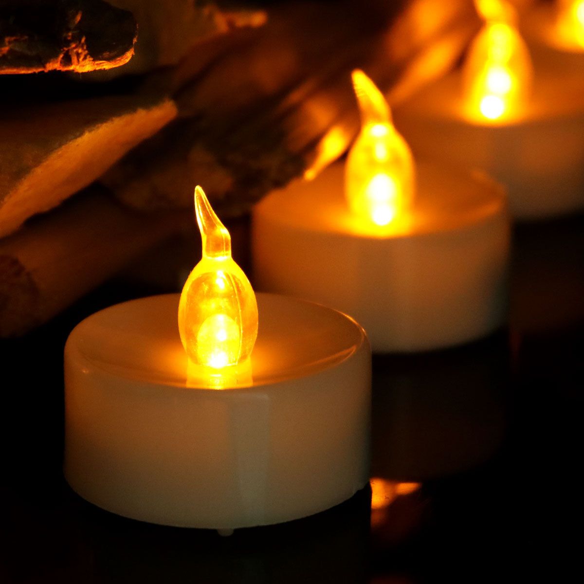 LED Electronic Candle 12 Pack Remote Control 2-key remote control Yellow light-pointed