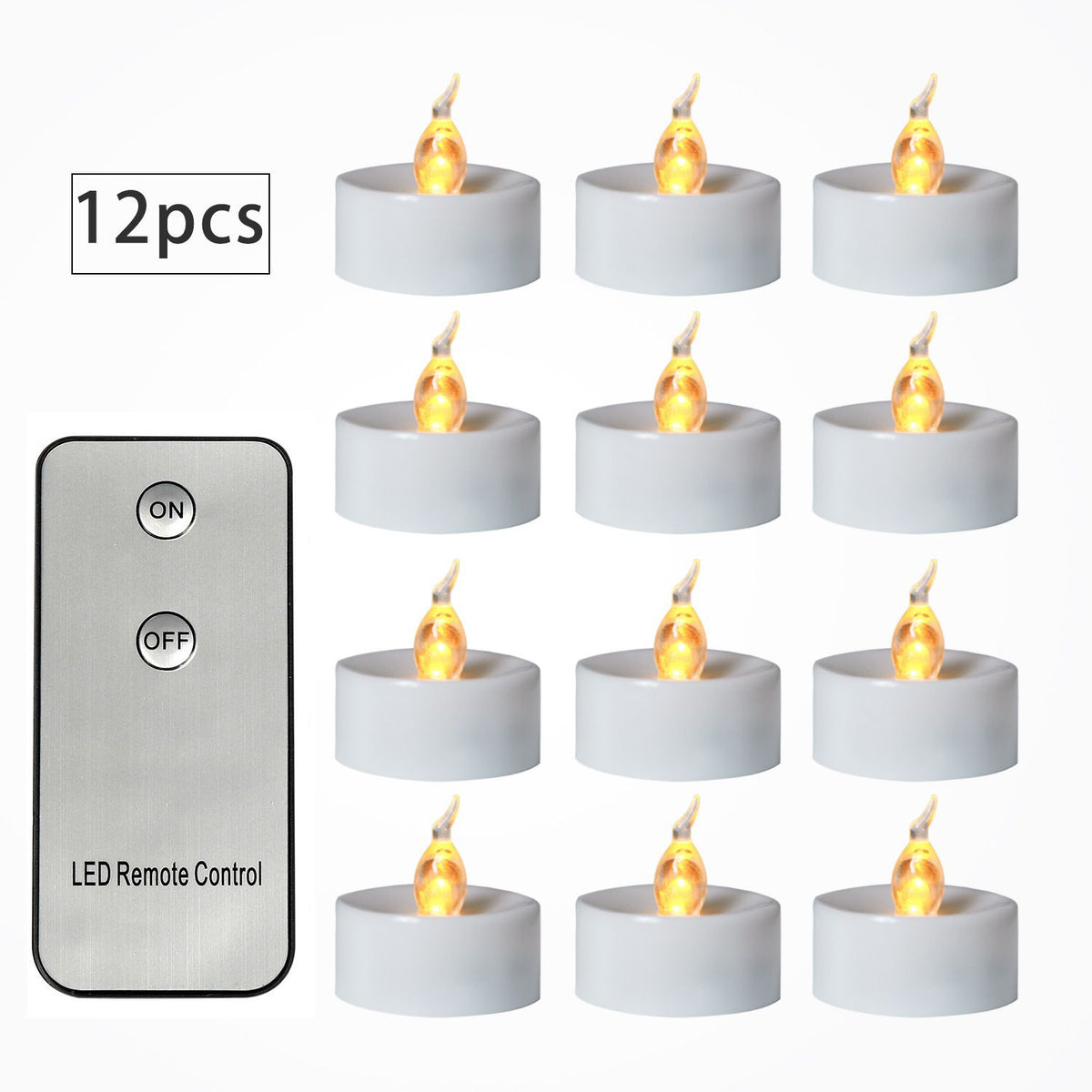 LED Electronic Candle 12 Pack Remote Control 2-key remote control Yellow light-pointed