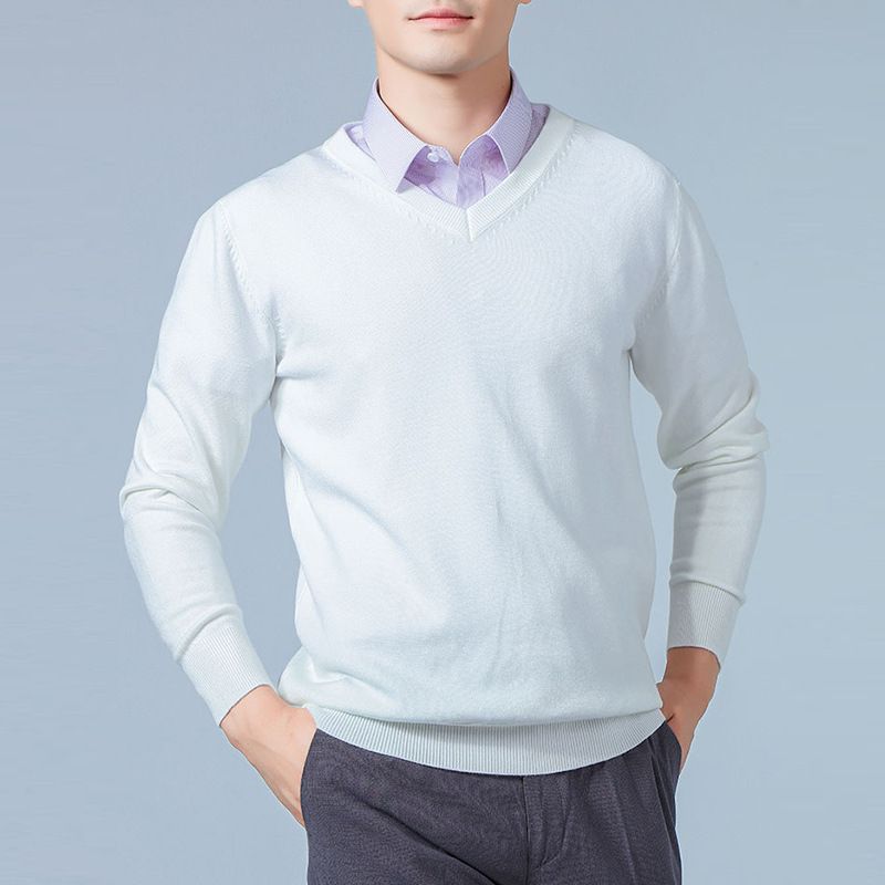 Men V Neck Pullover Knitwear Loose Long Sleeve CAMEL
