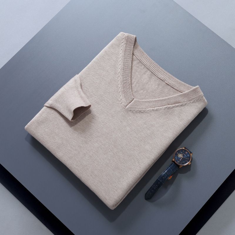 Men V Neck Pullover Knitwear Loose Long Sleeve CAMEL XXXL