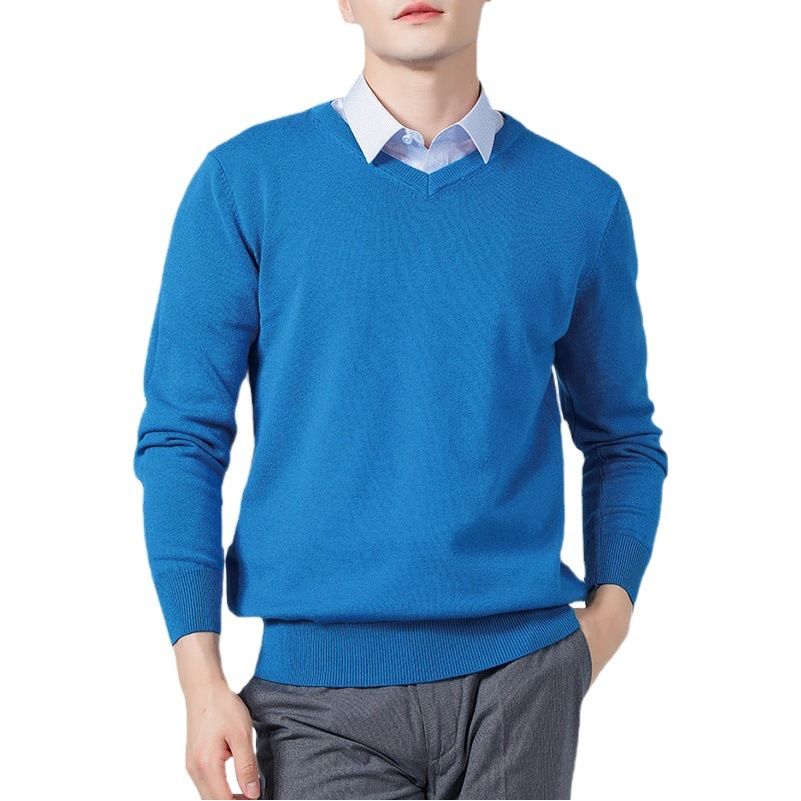 Men V Neck Pullover Knitwear Loose Long Sleeve CAMEL XXXL