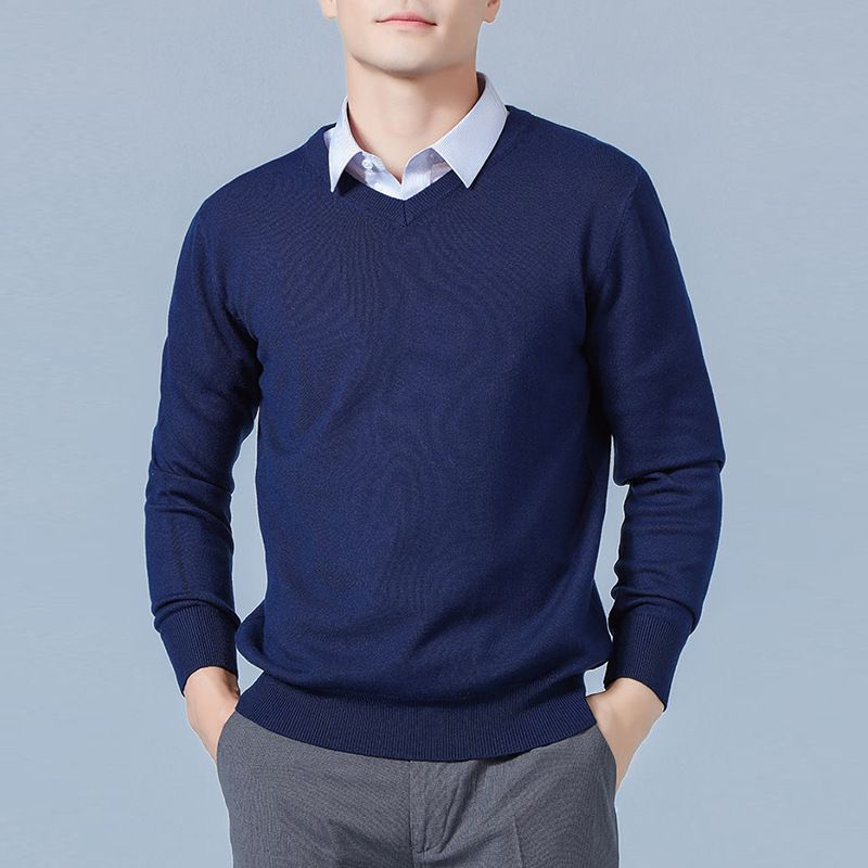 Men V Neck Pullover Knitwear Loose Long Sleeve CAMEL XXXL