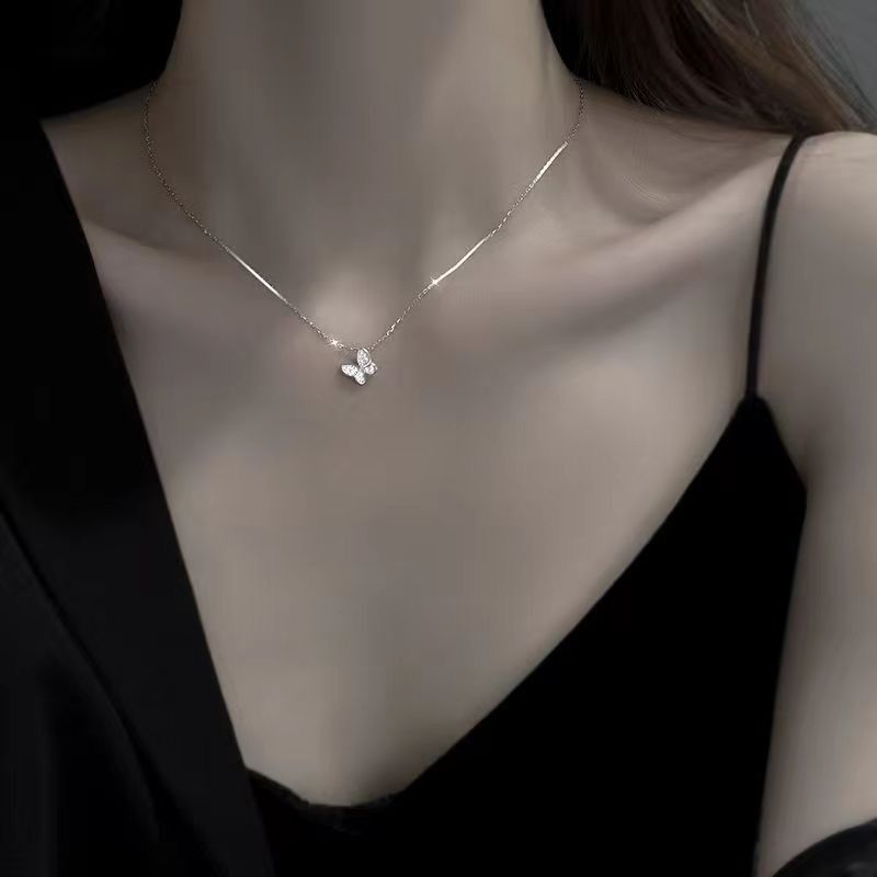 Necklace Women Alloy Bow Water Wave Chain Small butterfly necklace