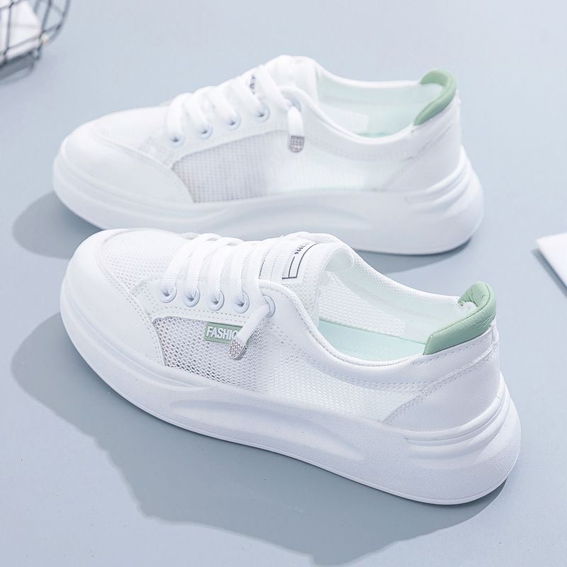Women Mesh Sneakers Breathable Casual Flat white ash 38