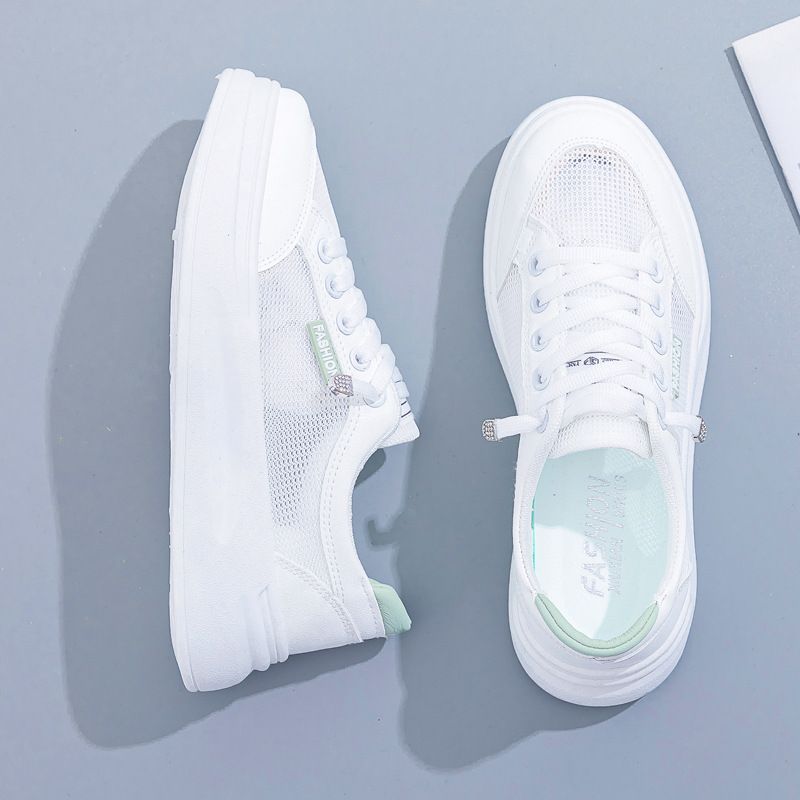 Women Mesh Sneakers Breathable Casual Flat white ash 38