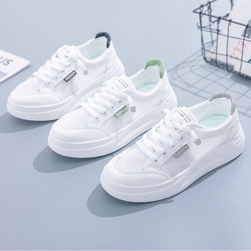 Women Mesh Sneakers Breathable Casual Flat white ash 38