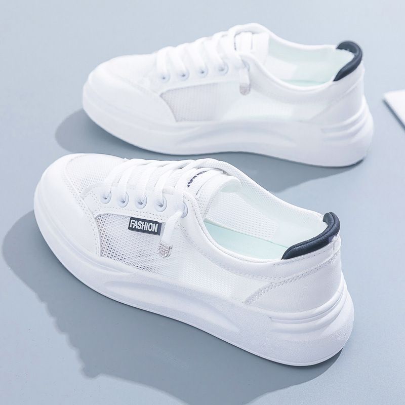 Women Mesh Sneakers Breathable Casual Flat white and black 40